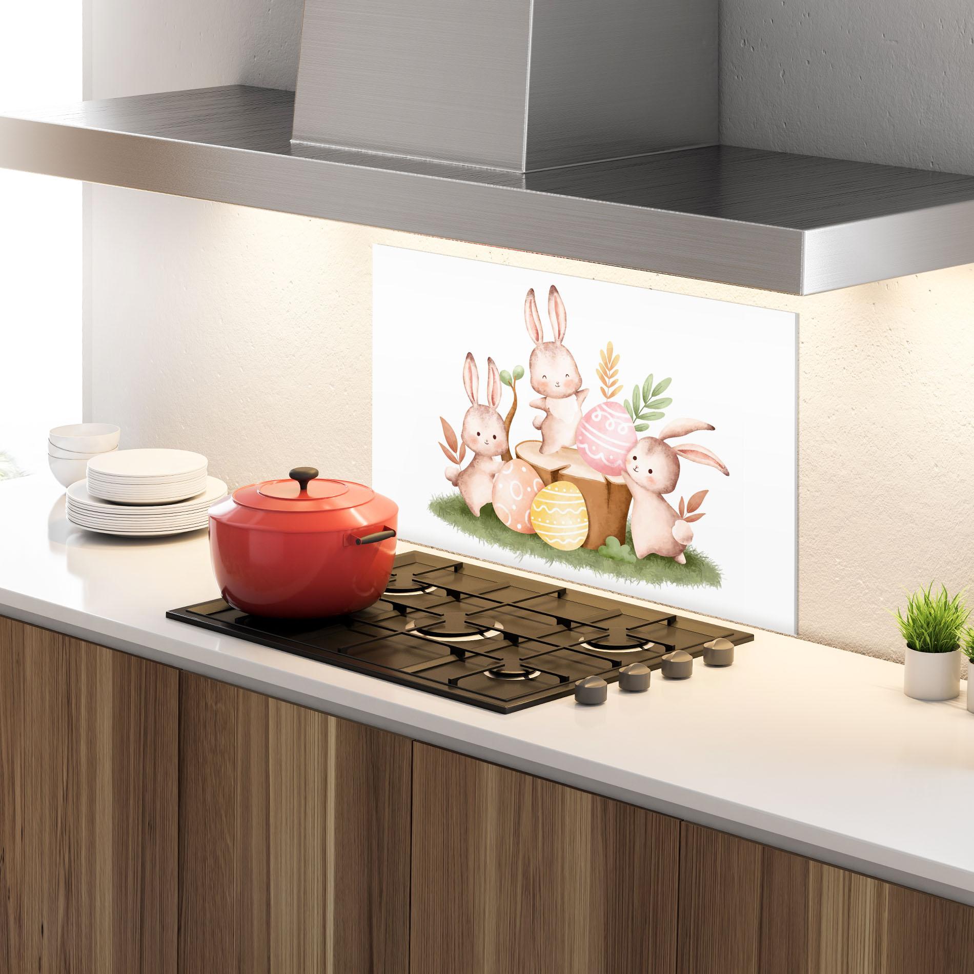Konyhai üveg hátfal Bunny Friends mockup 4