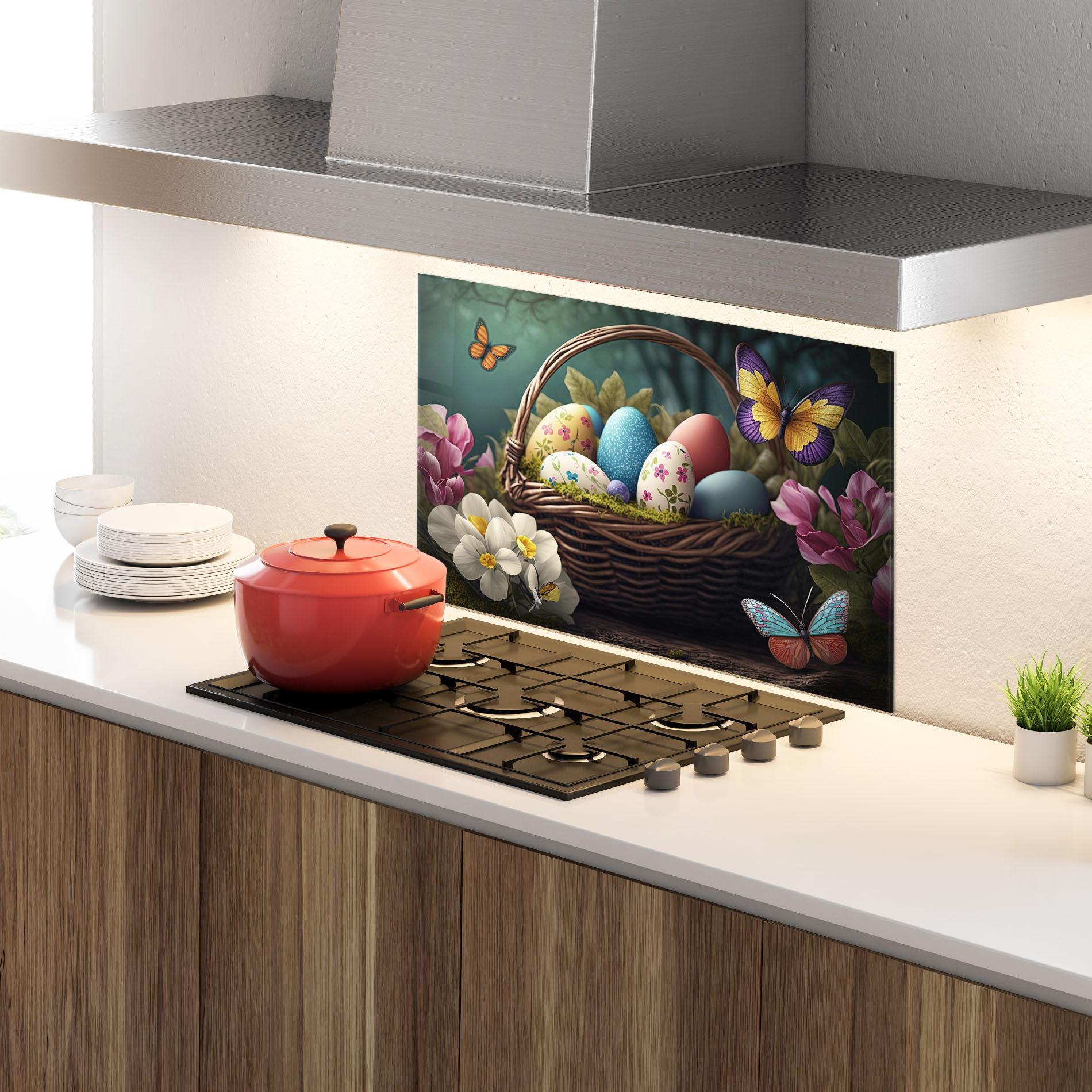 Konyhai üveg hátfal Easter Eggs Butterfly mockup 4