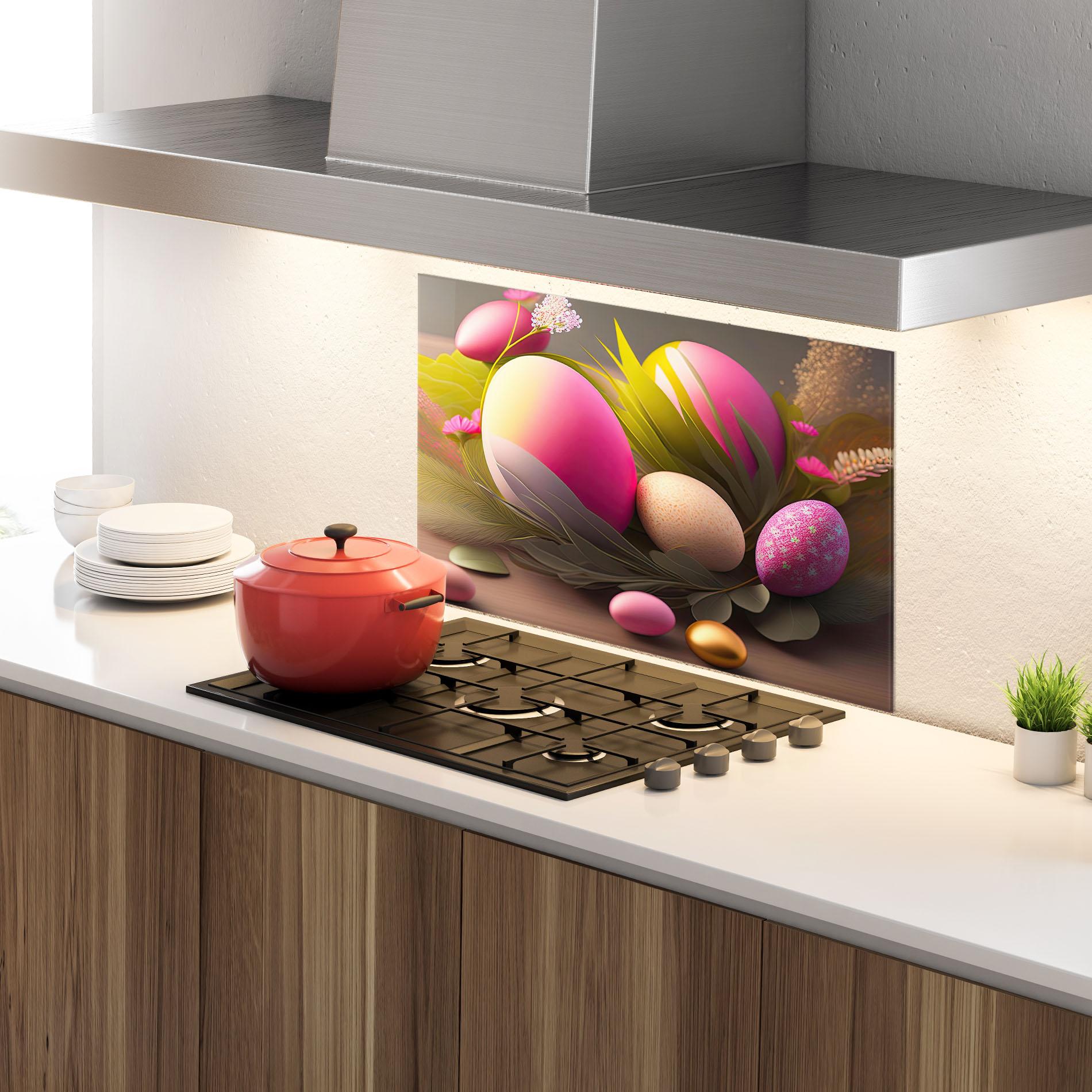 Konyhai üveg hátfal Pink Easter Eggs mockup 4