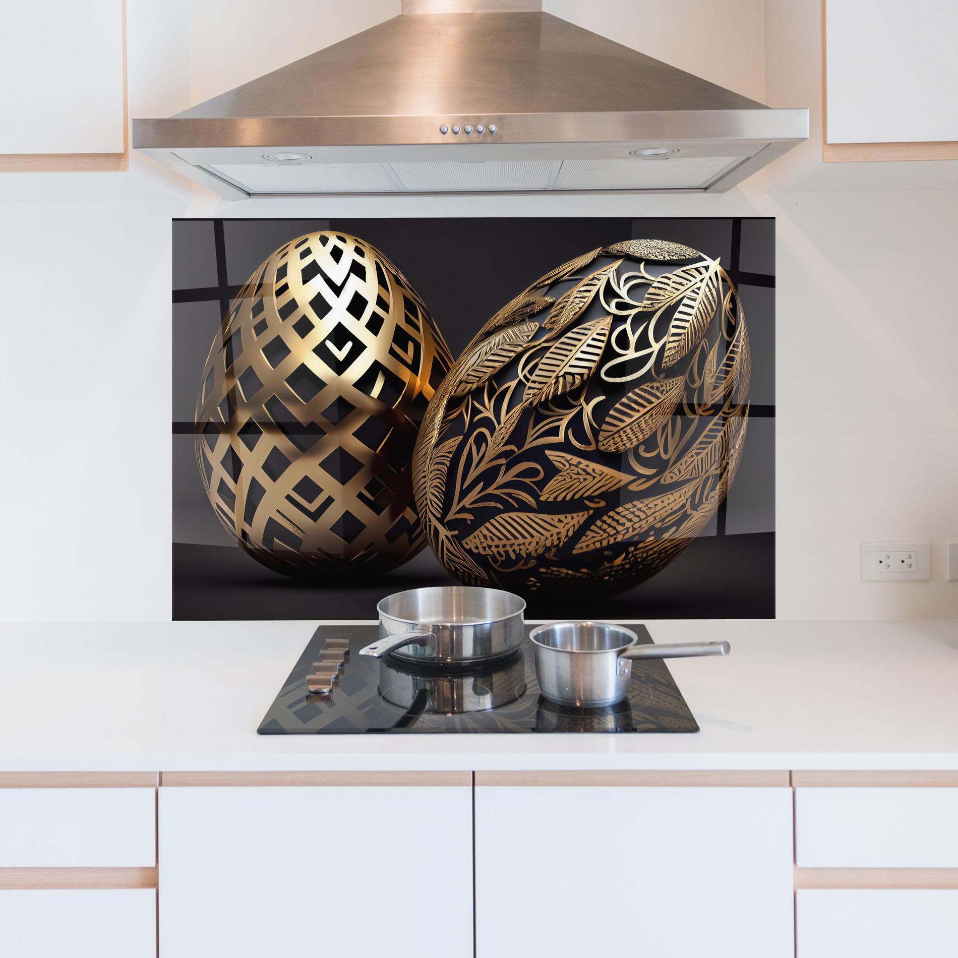 Konyhai üveg hátfal Black Golden Eggs mockup 5