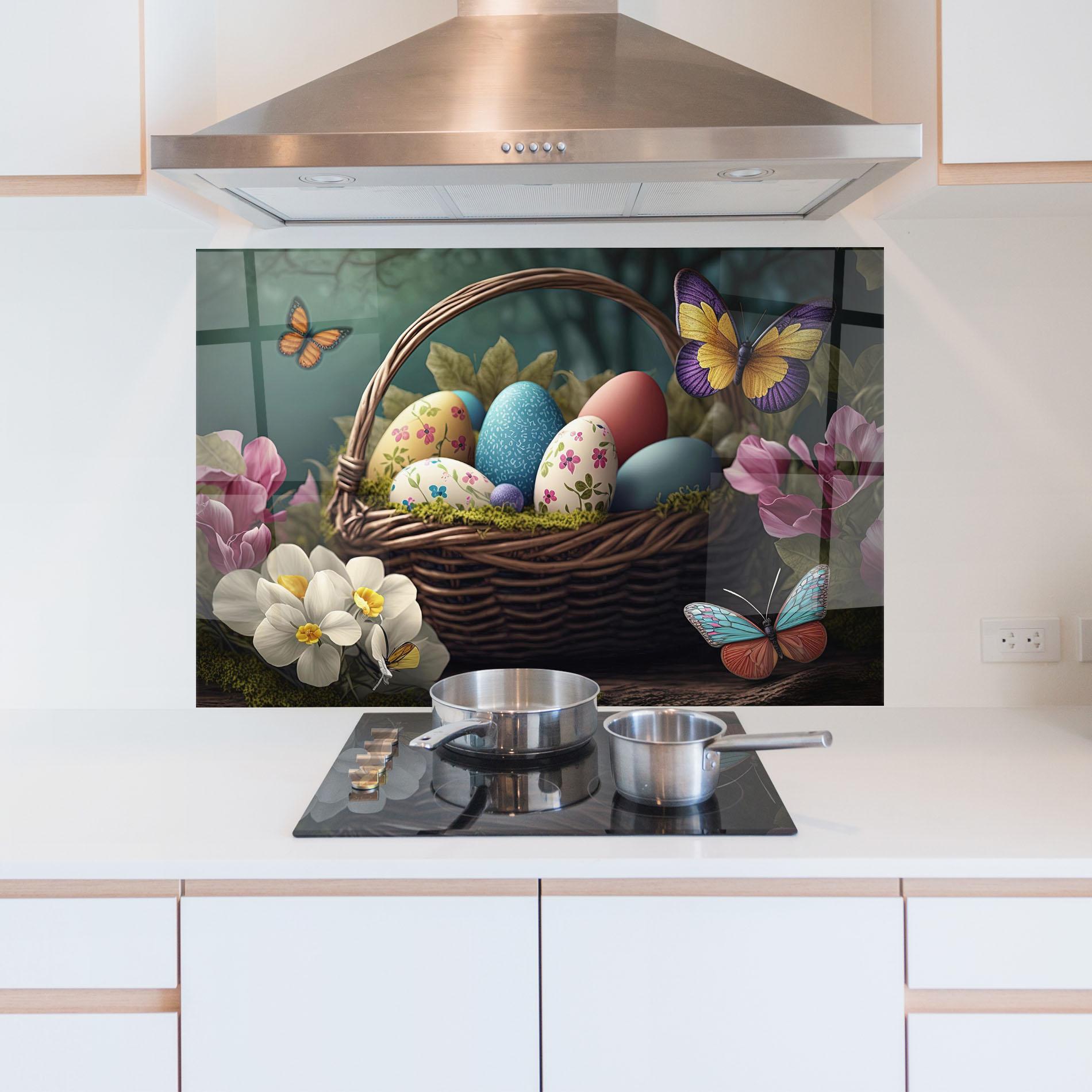 Konyhai üveg hátfal Easter Eggs Butterfly mockup 5