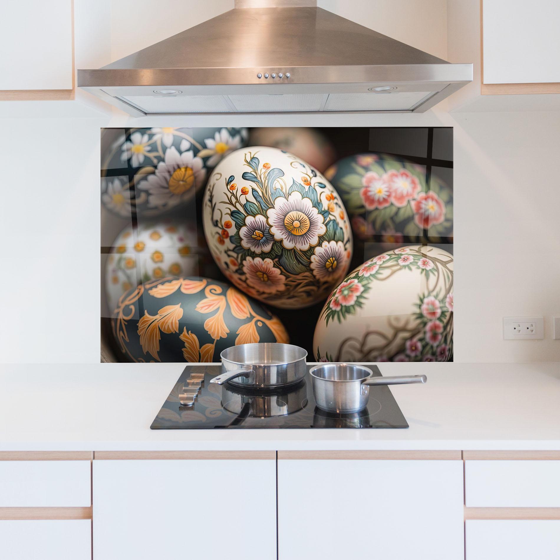 Konyhai üveg hátfal Floral Painted Eggs mockup 5