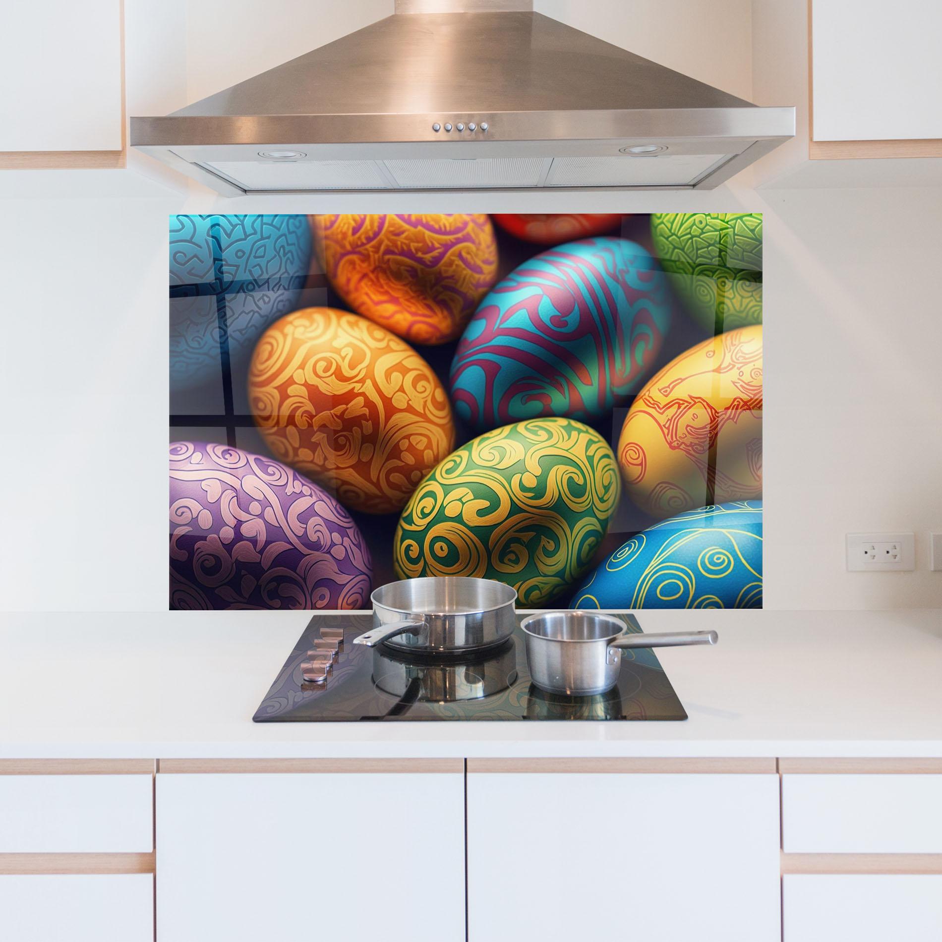 Konyhai üveg hátfal Orange Green Easter Eggs mockup 5