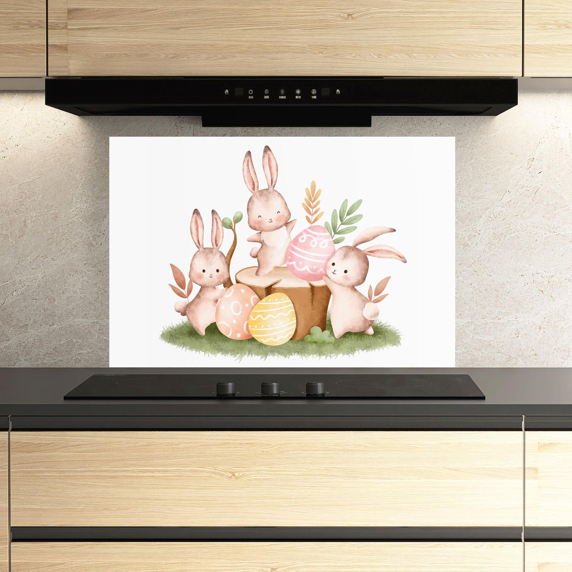Konyhai üveg hátfal Bunny Friends mockup 3