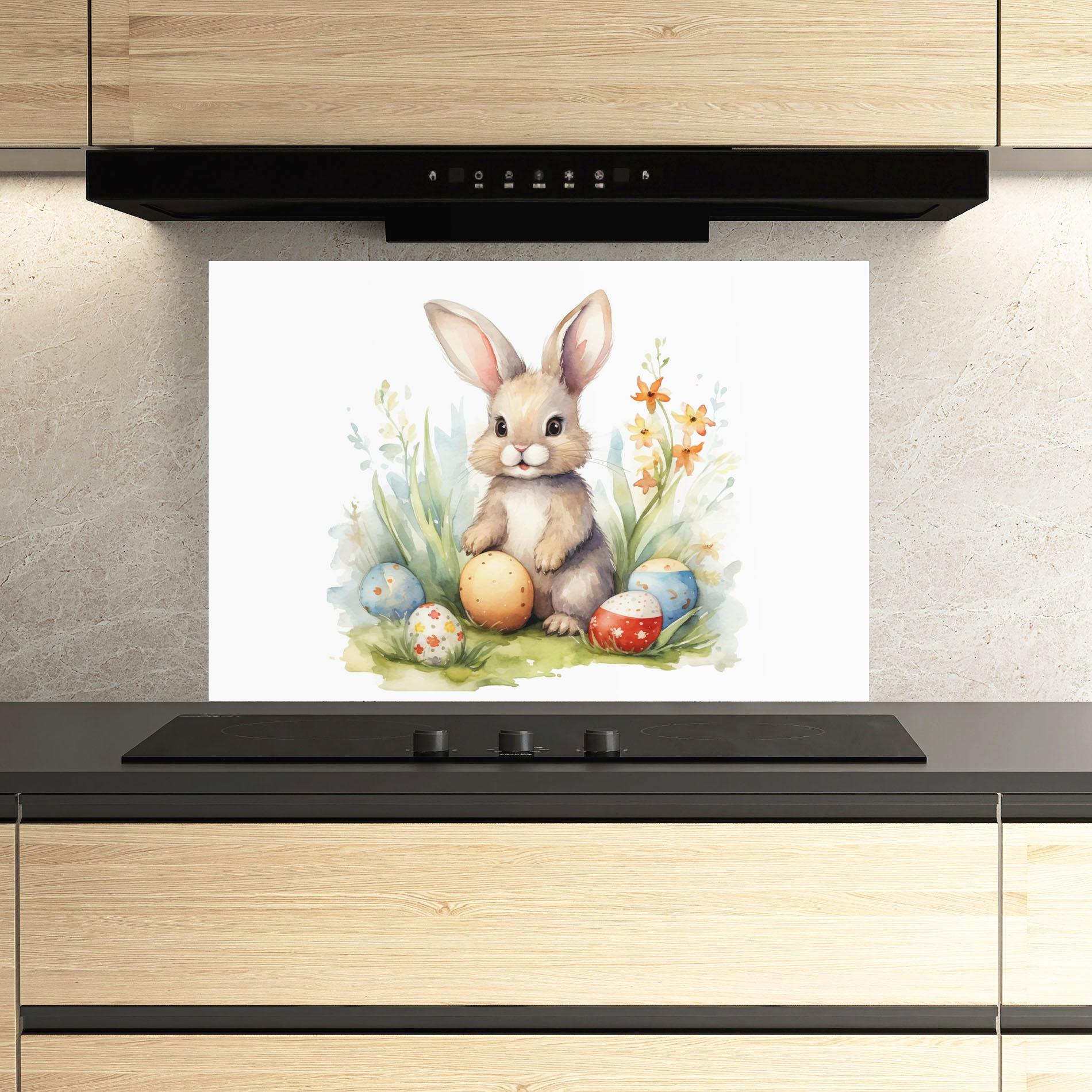 Konyhai üveg hátfal Cute Happy Bunny mockup 3