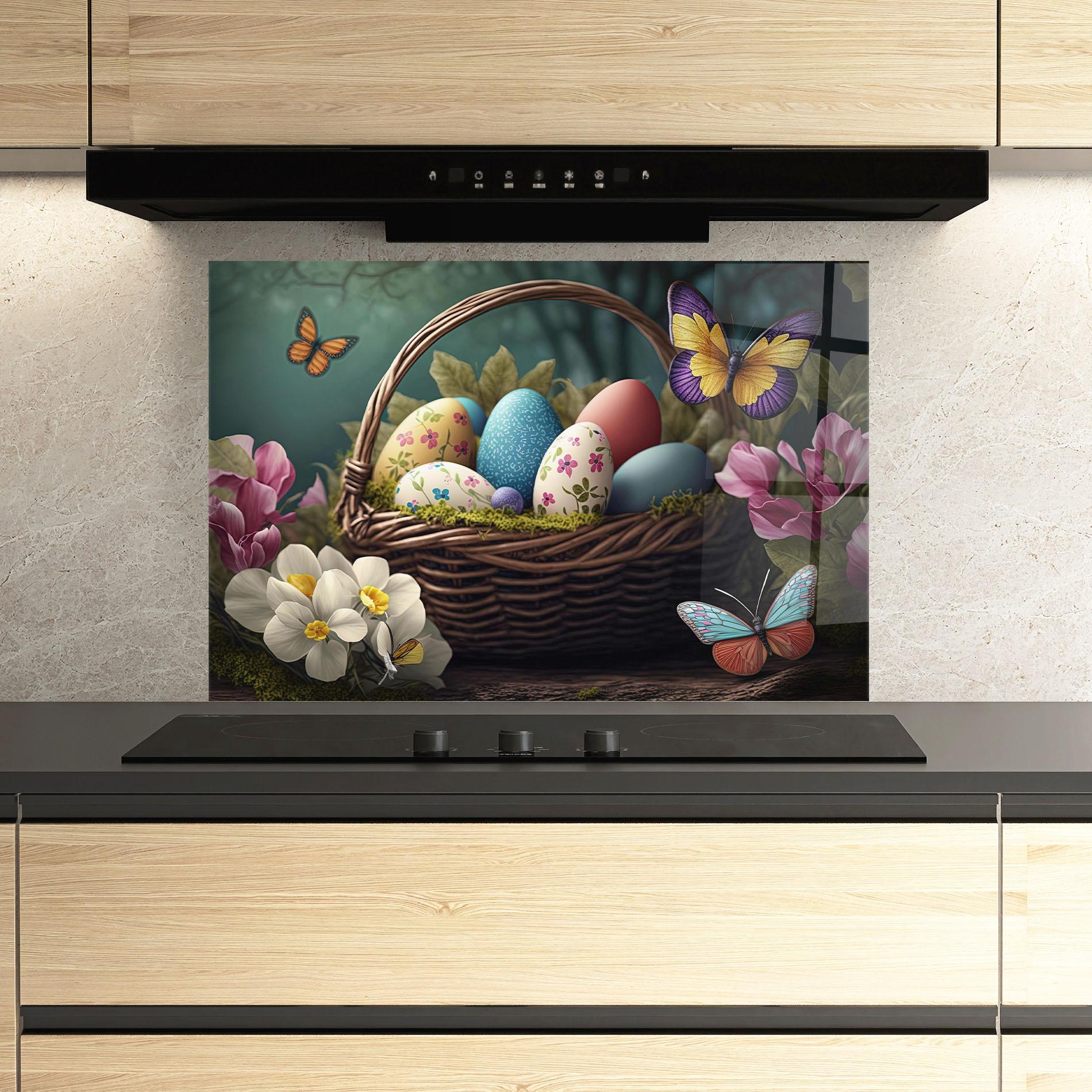 Konyhai üveg hátfal Easter Eggs Butterfly mockup 3