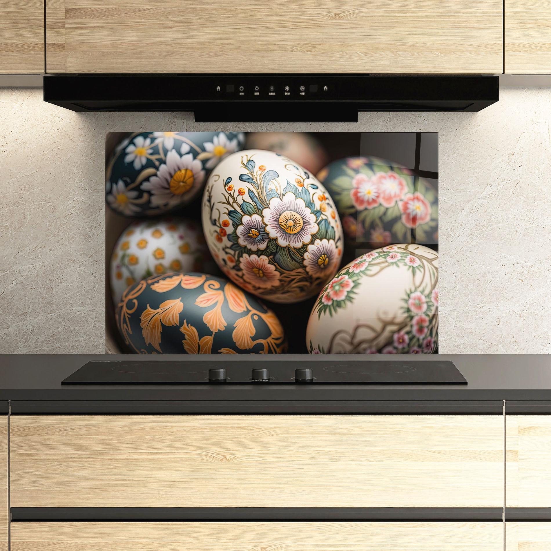 Konyhai üveg hátfal Floral Painted Eggs mockup 3