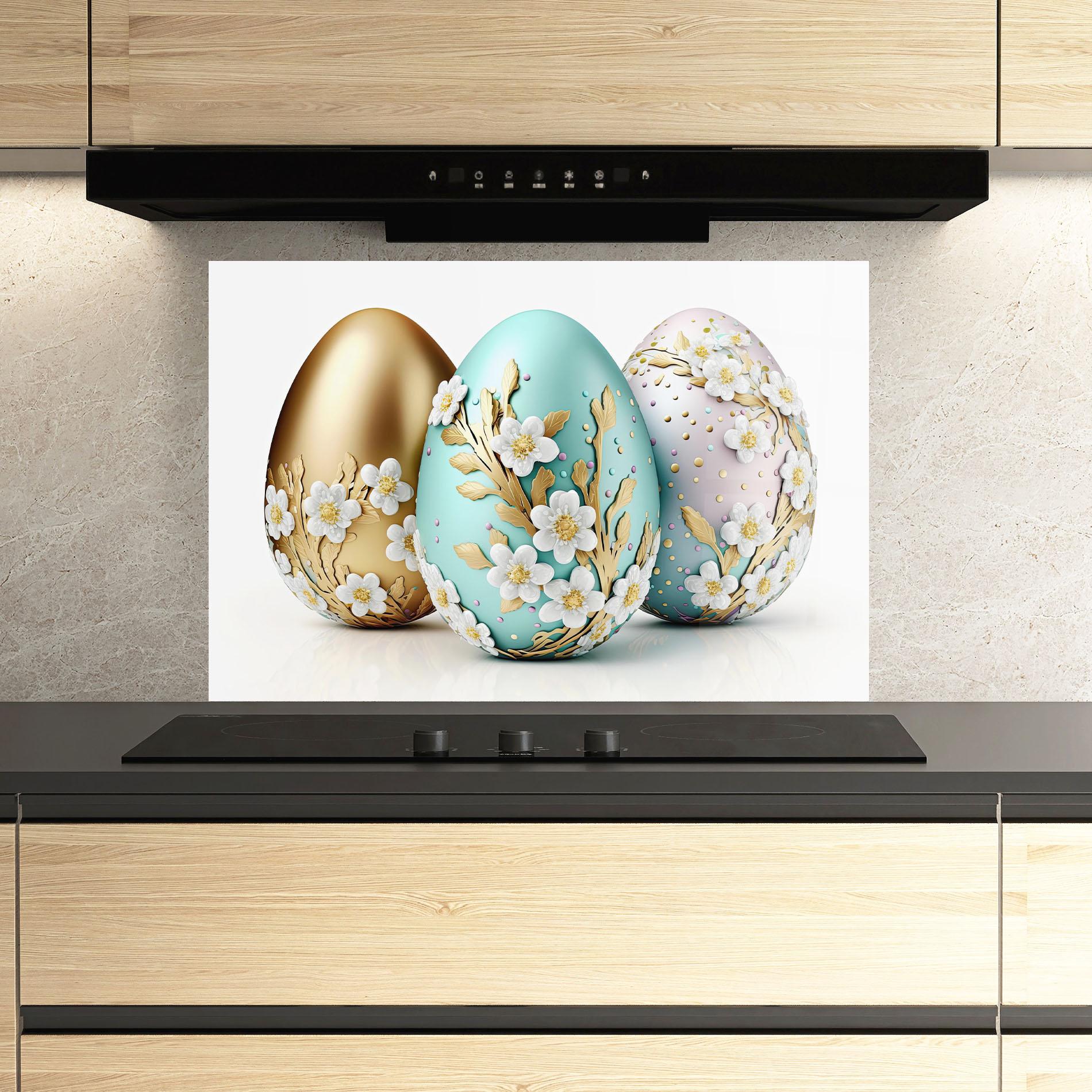 Konyhai üveg hátfal Gold Blue Easter Eggs mockup 3