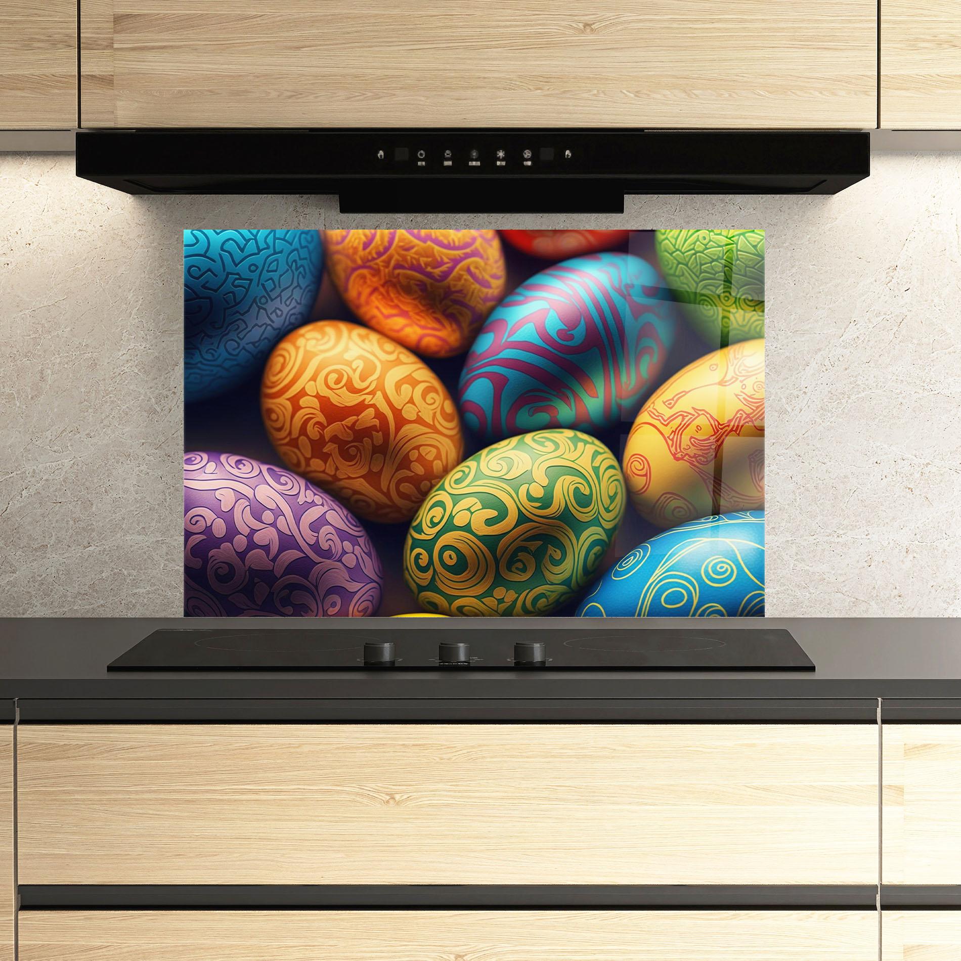 Konyhai üveg hátfal Orange Green Easter Eggs mockup 3