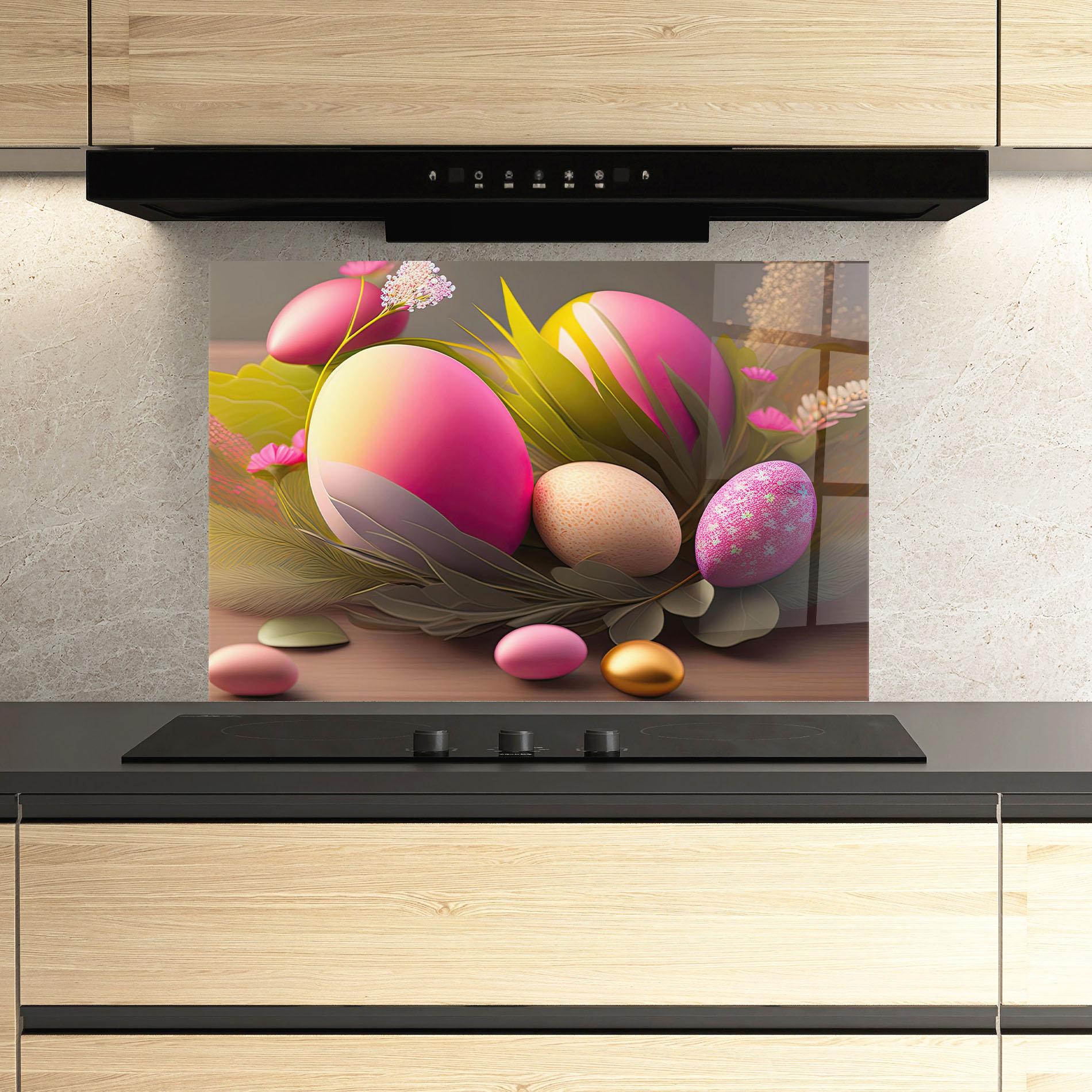 Konyhai üveg hátfal Pink Easter Eggs mockup 3