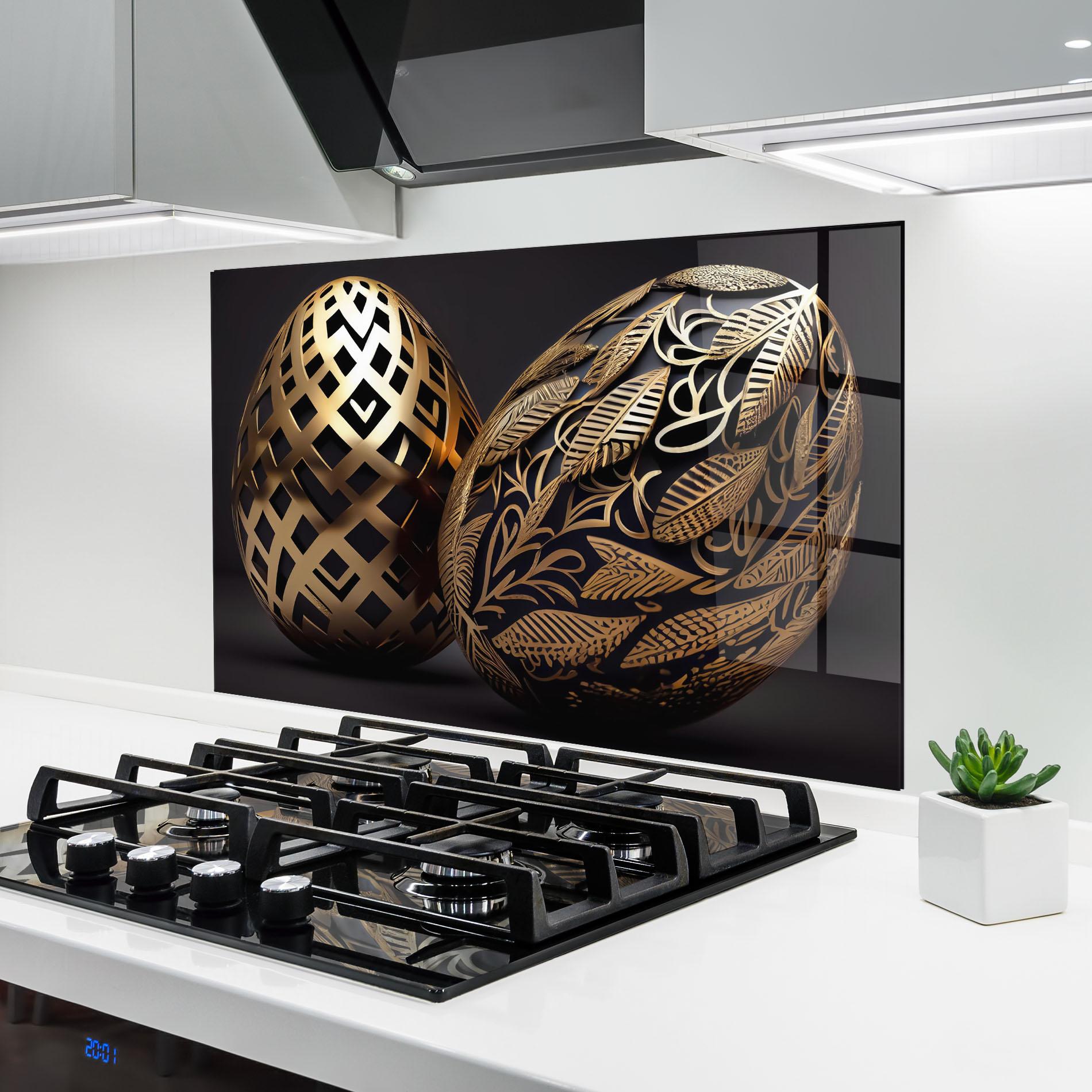 Konyhai üveg hátfal Black Golden Eggs mockup 6