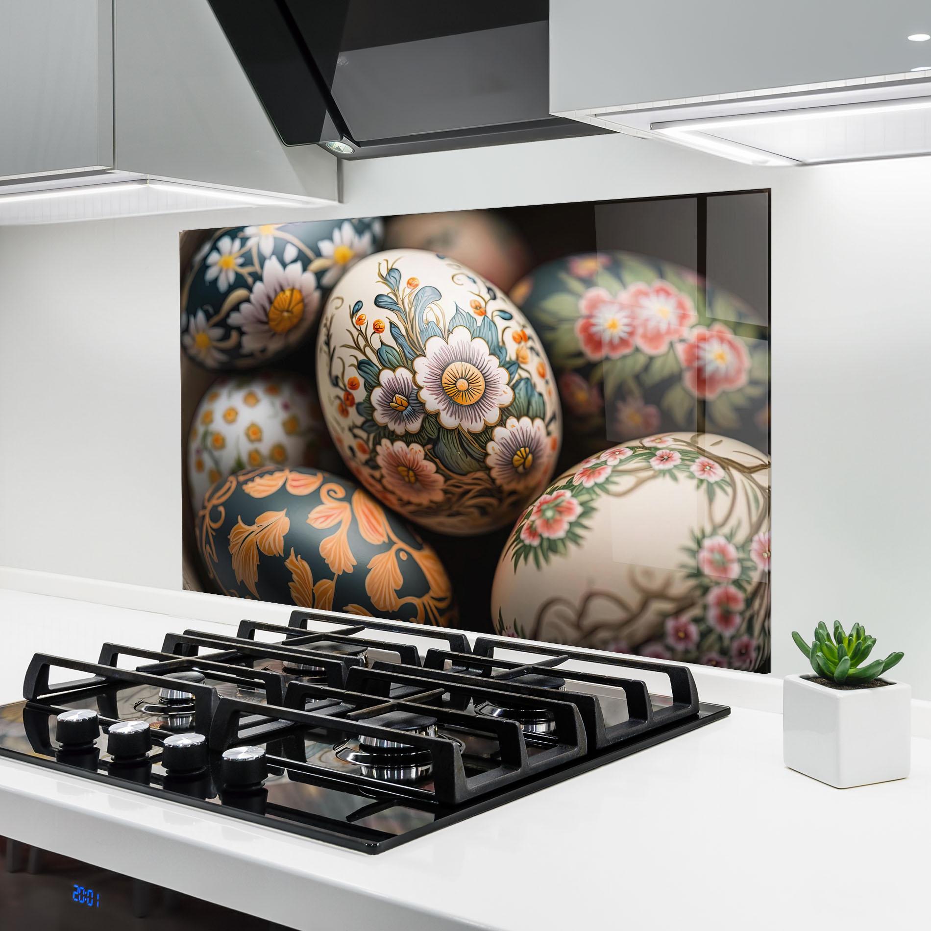 Konyhai üveg hátfal Floral Painted Eggs mockup 6