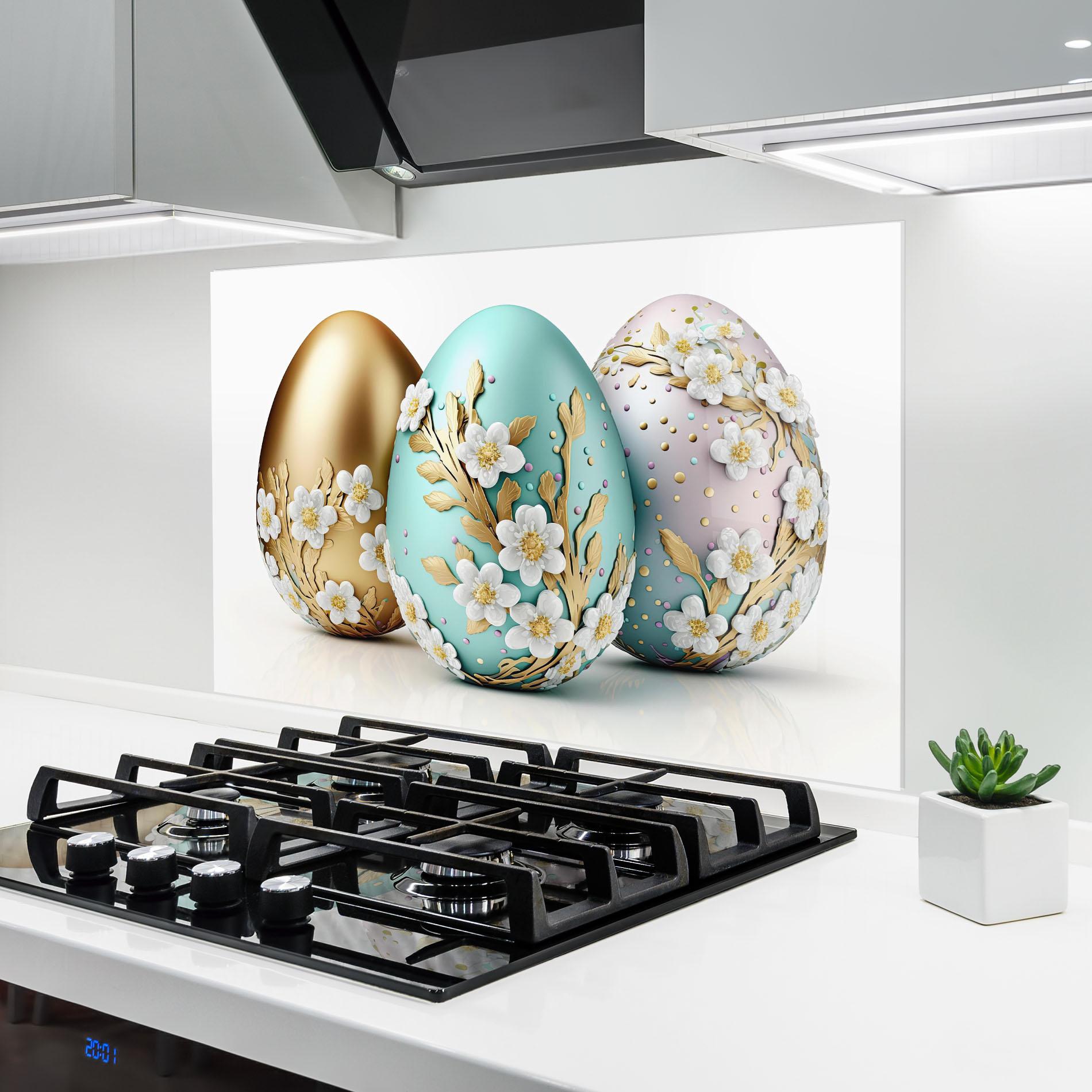 Konyhai üveg hátfal Gold Blue Easter Eggs mockup 6
