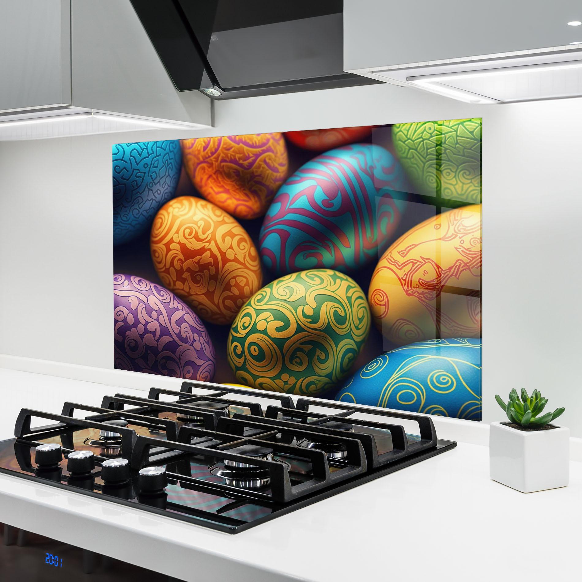 Konyhai üveg hátfal Orange Green Easter Eggs mockup 6