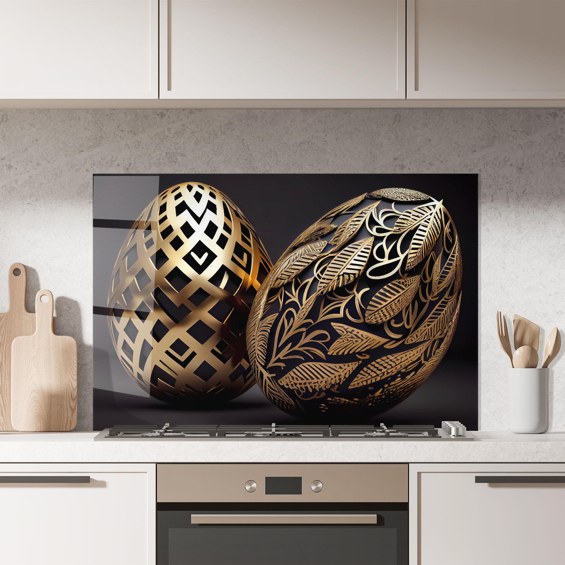 Konyhai üveg hátfal Black Golden Eggs mockup 7