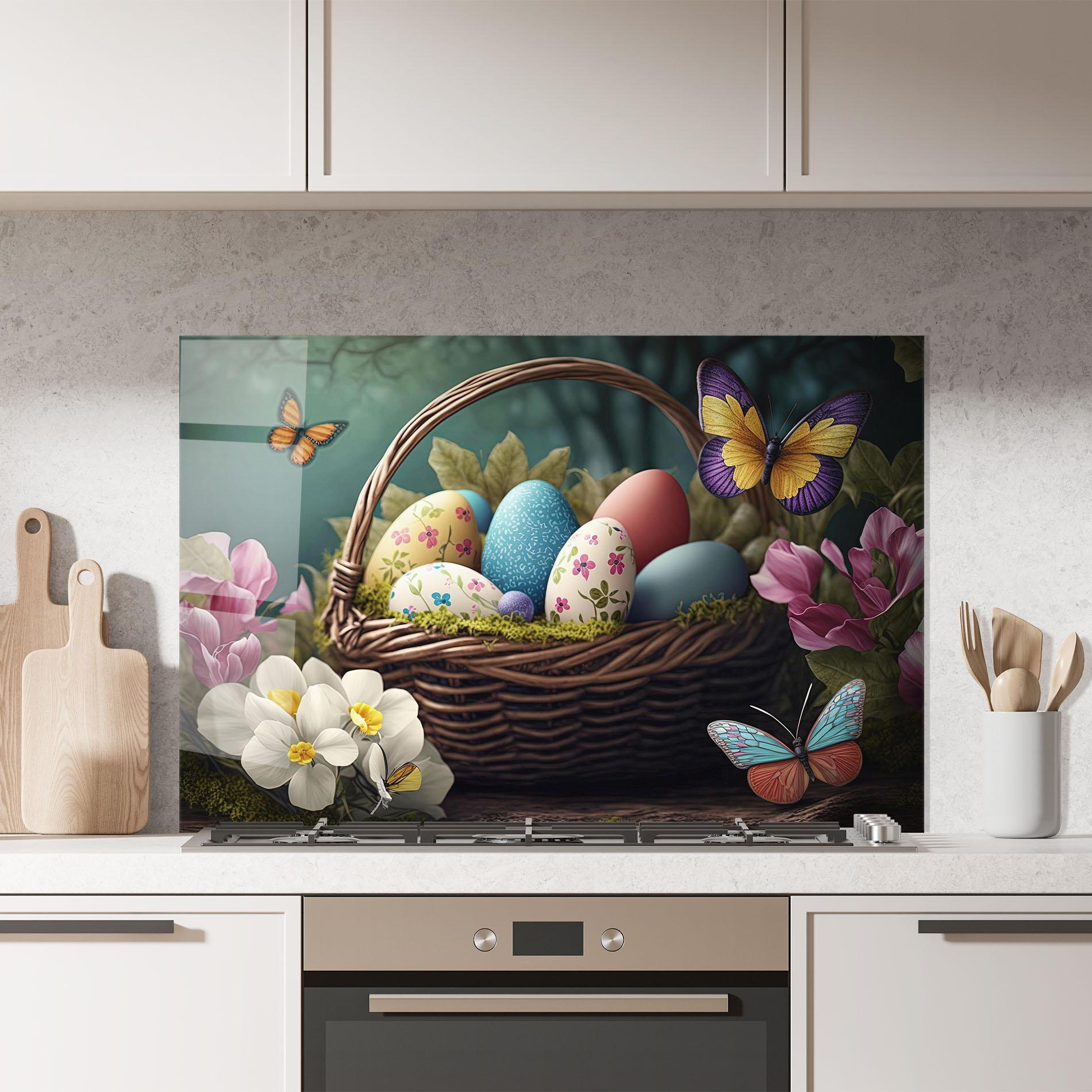 Konyhai üveg hátfal Easter Eggs Butterfly mockup 7