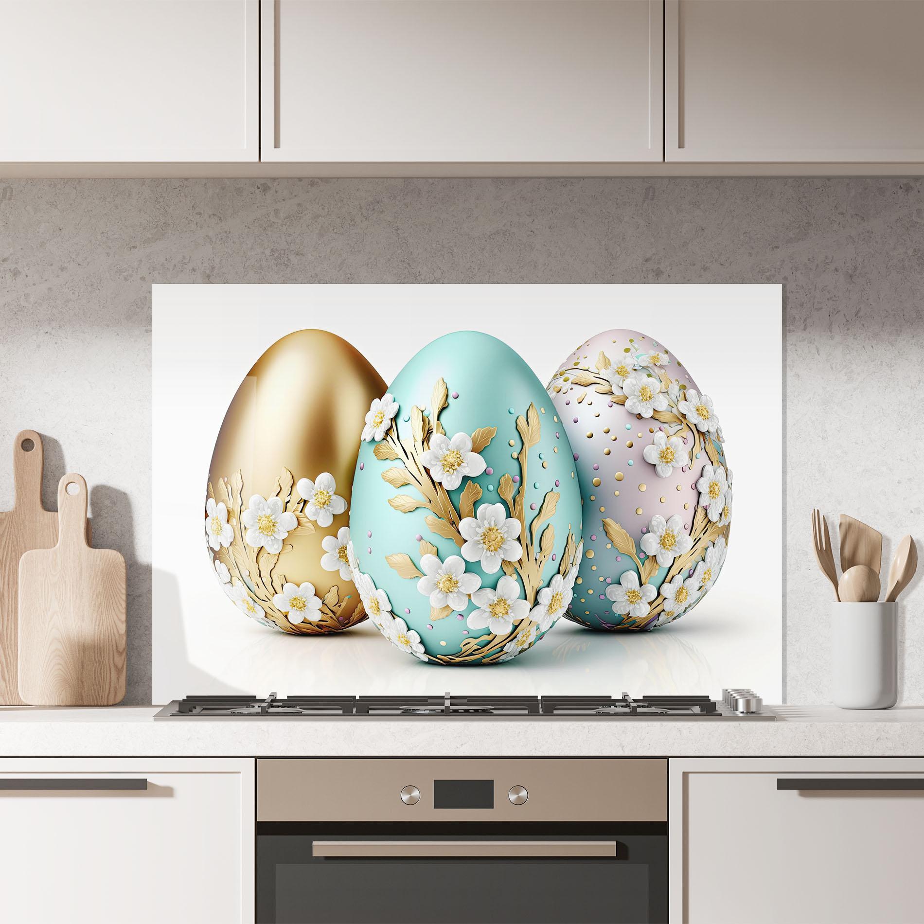 Konyhai üveg hátfal Gold Blue Easter Eggs mockup 7