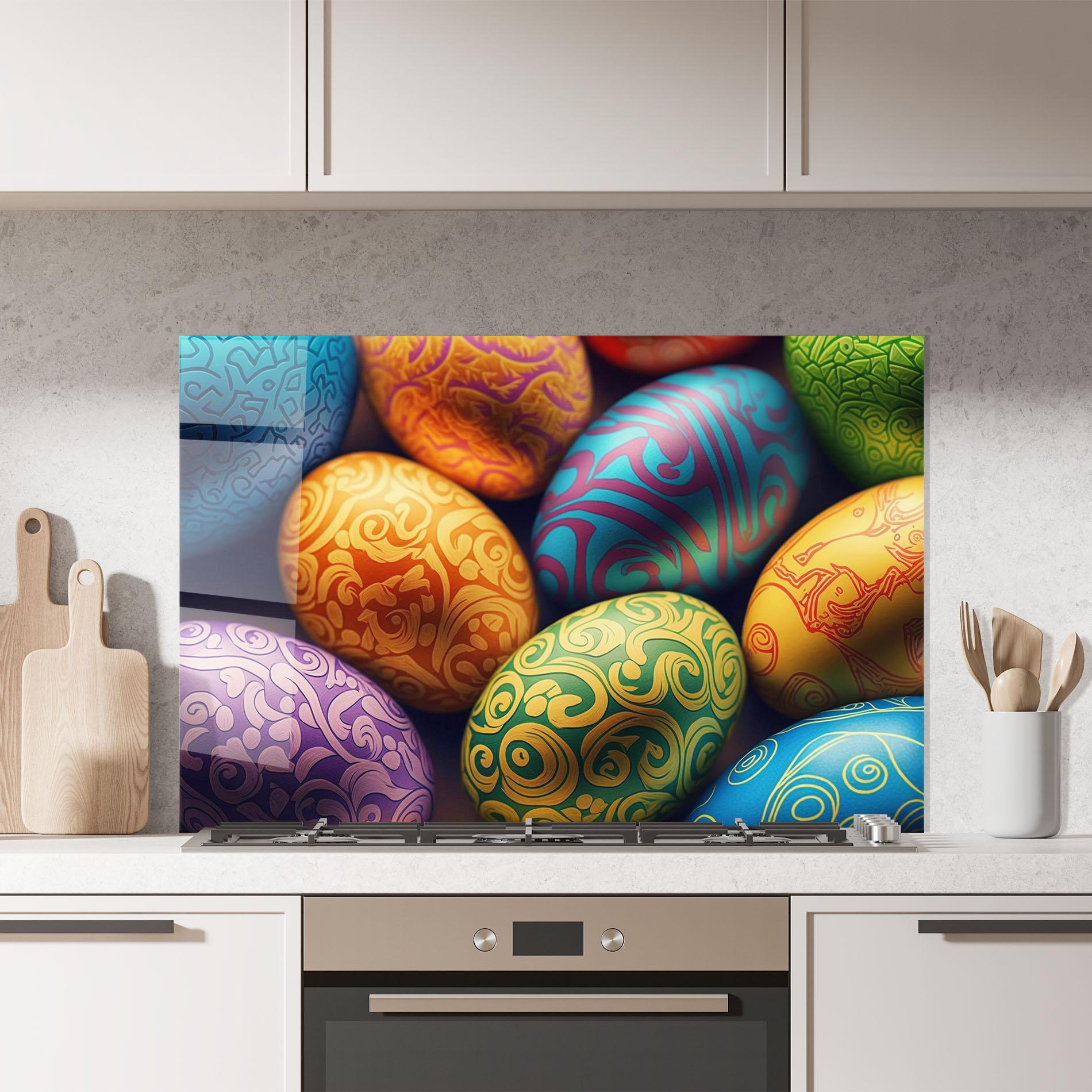 Konyhai üveg hátfal Orange Green Easter Eggs mockup 7