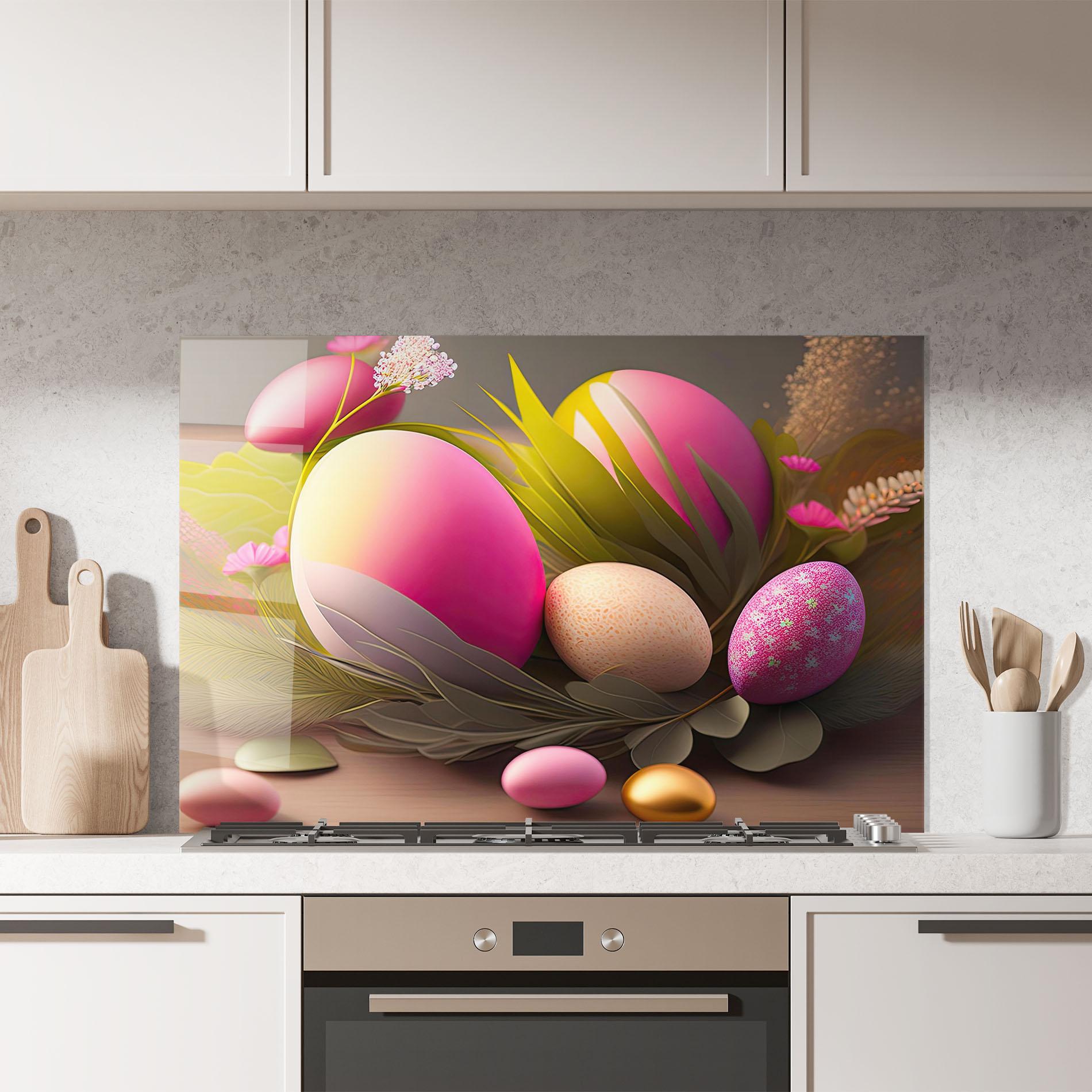Konyhai üveg hátfal Pink Easter Eggs mockup 7