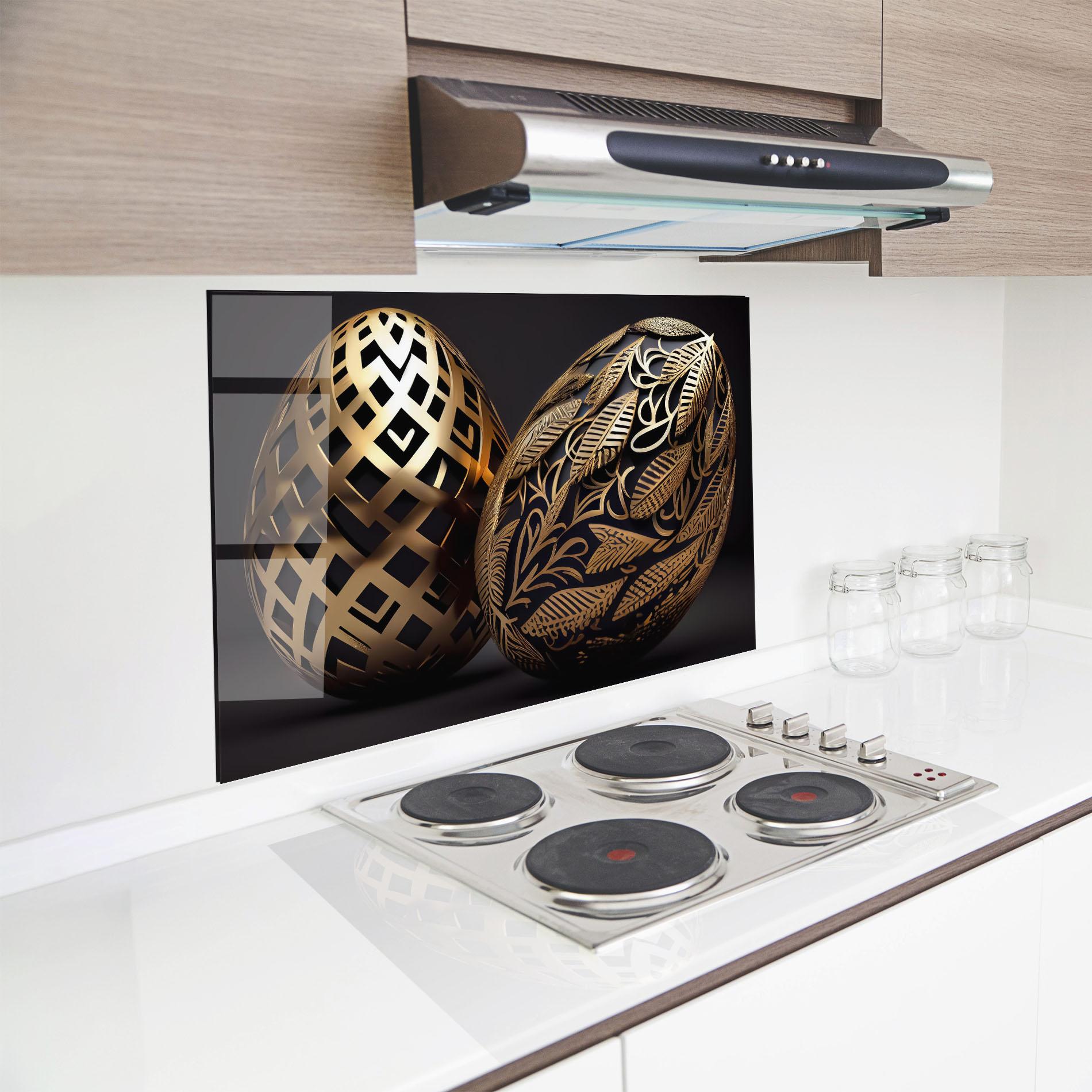 Konyhai üveg hátfal Black Golden Eggs mockup 8