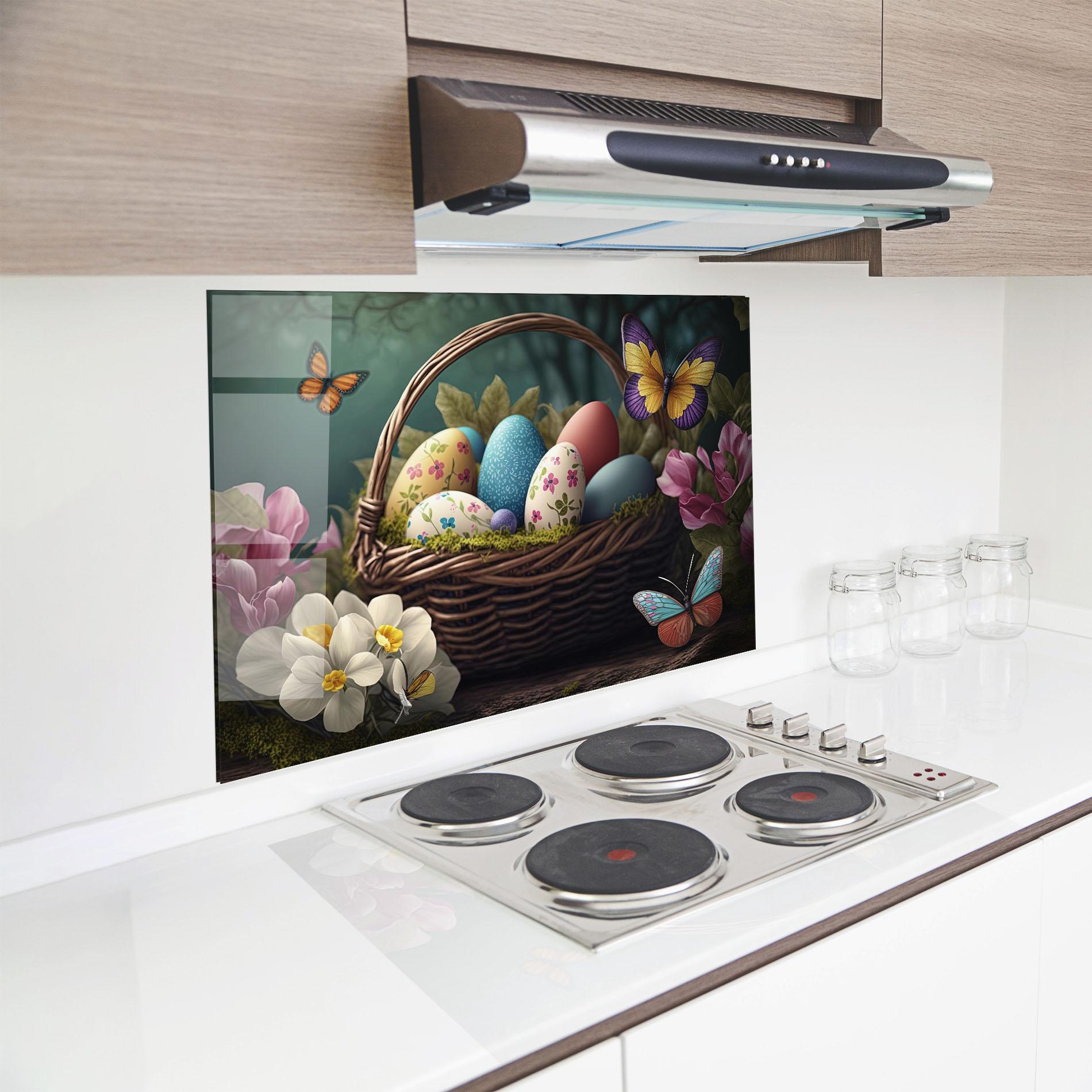 Konyhai üveg hátfal Easter Eggs Butterfly mockup 8