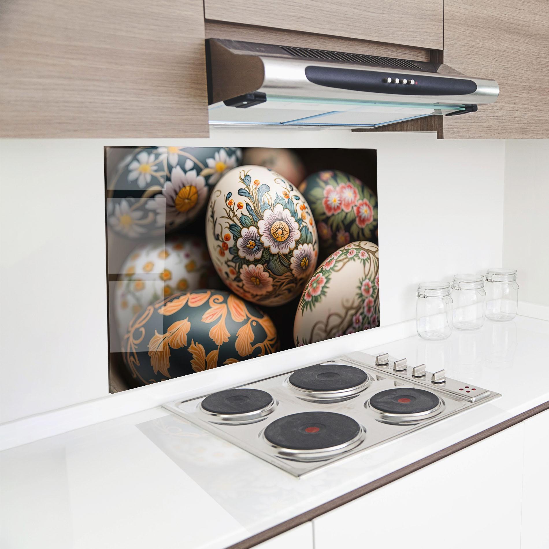 Konyhai üveg hátfal Floral Painted Eggs mockup 8