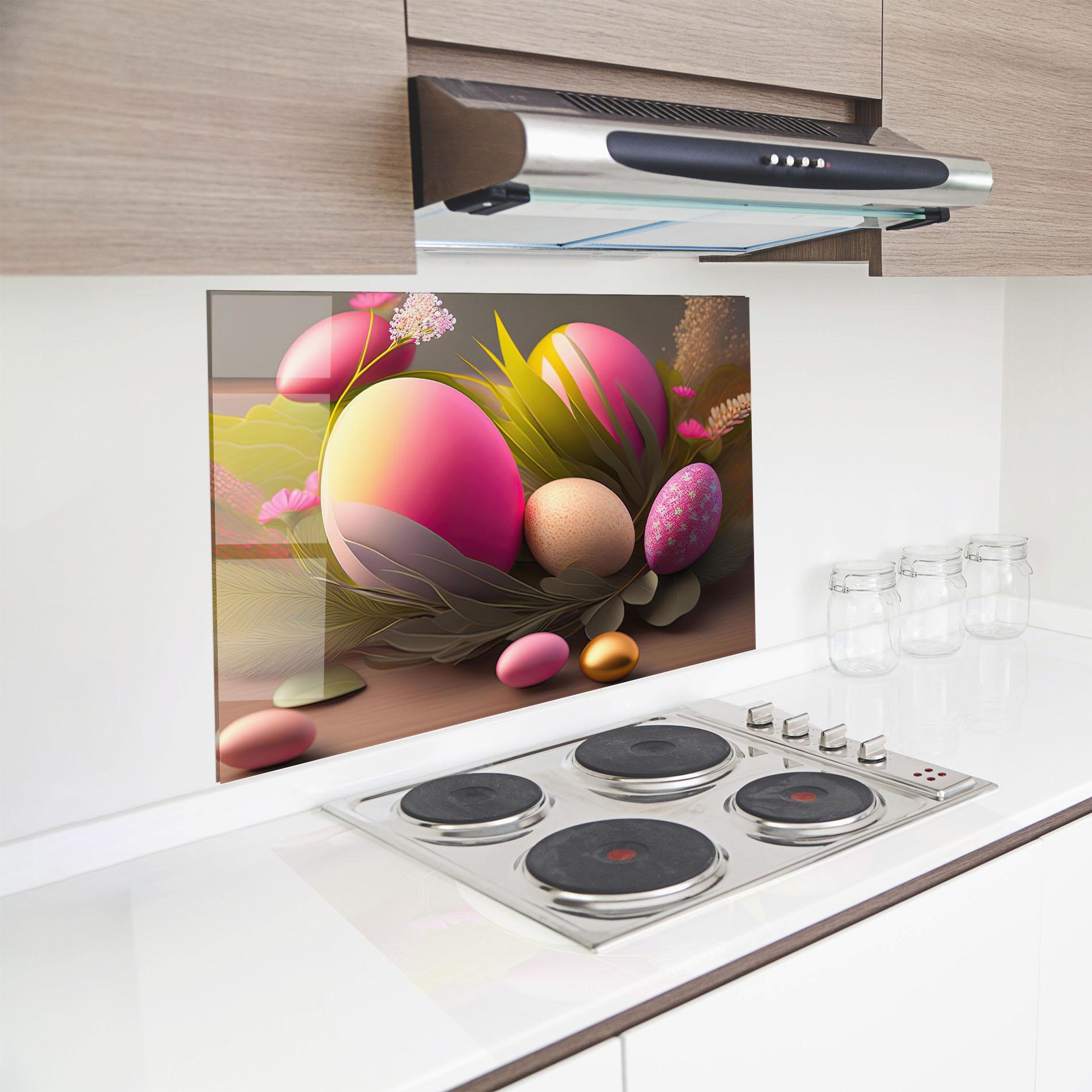Konyhai üveg hátfal Pink Easter Eggs mockup 8