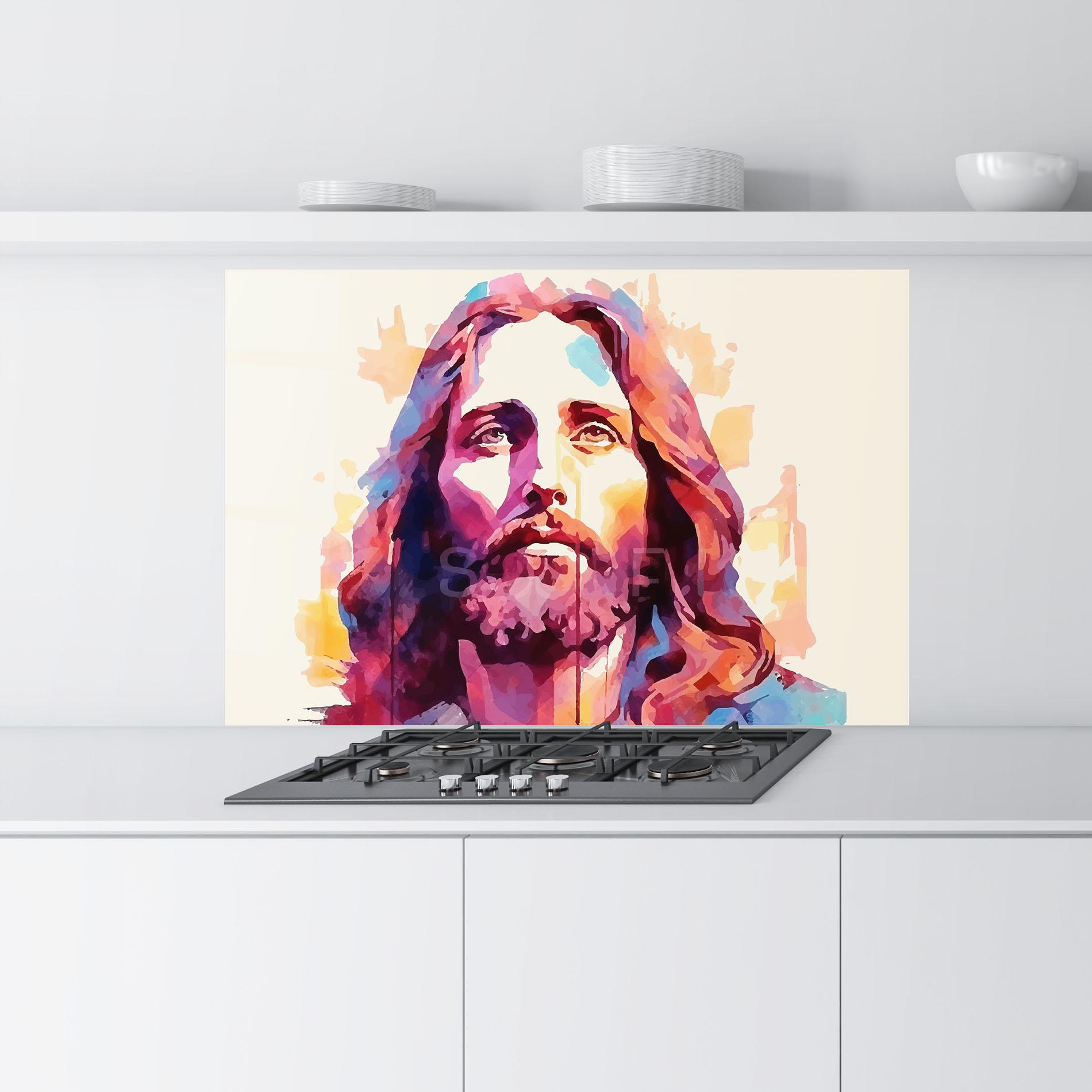 Konyhai üveg hátfal Color Jesus mockup 9