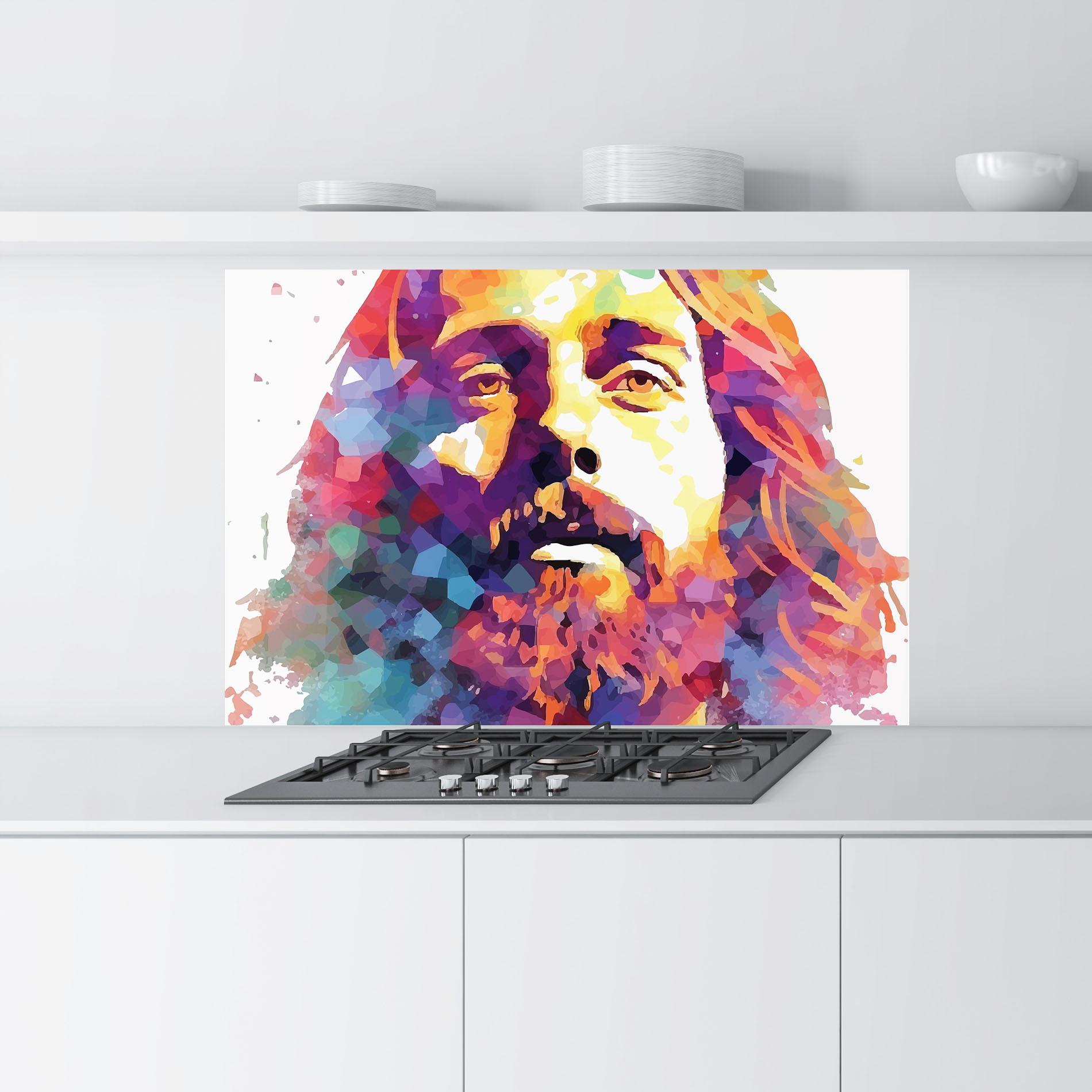 Konyhai üveg hátfal Colorful Light Jesus mockup 9