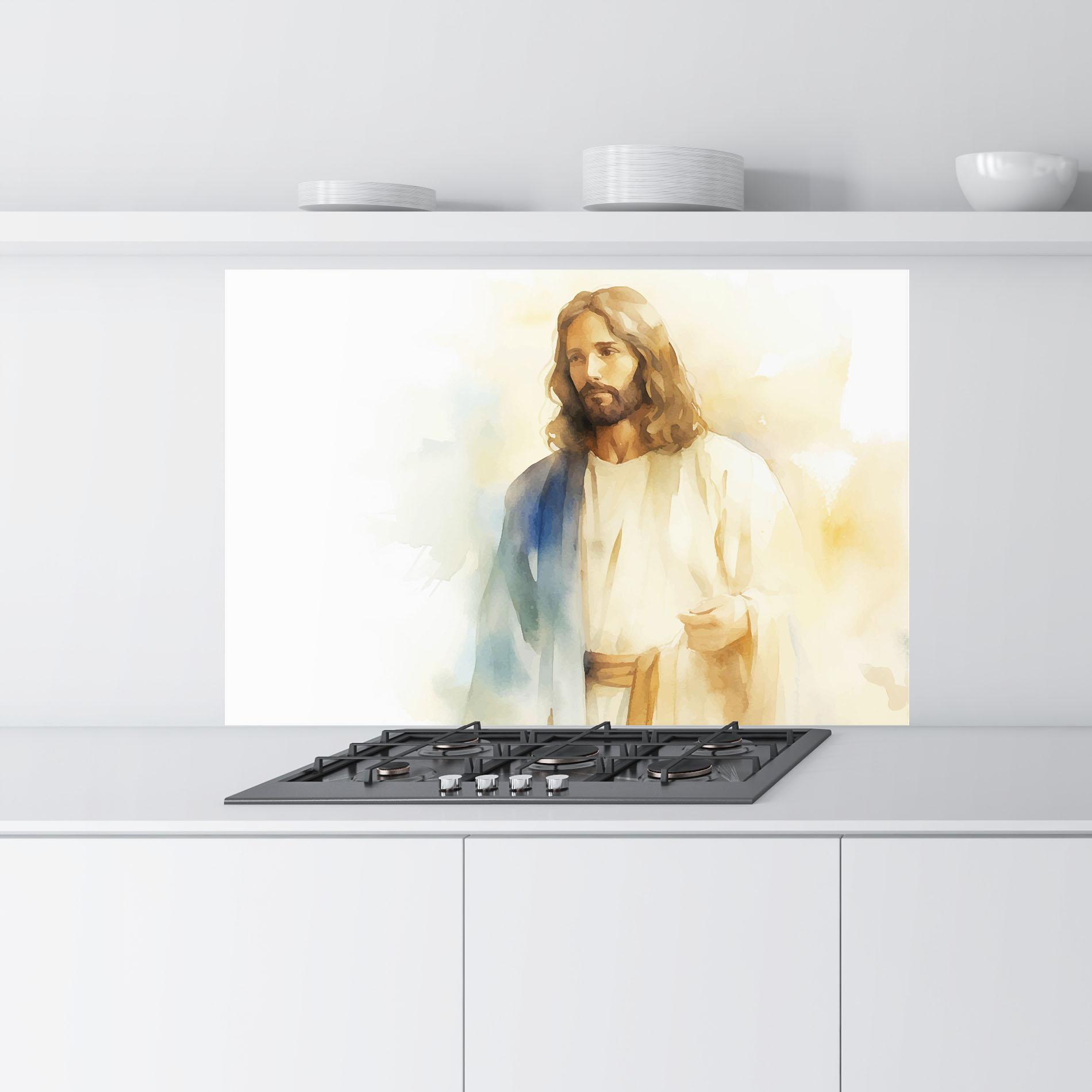 Konyhai üveg hátfal Jesus Light Art mockup 9