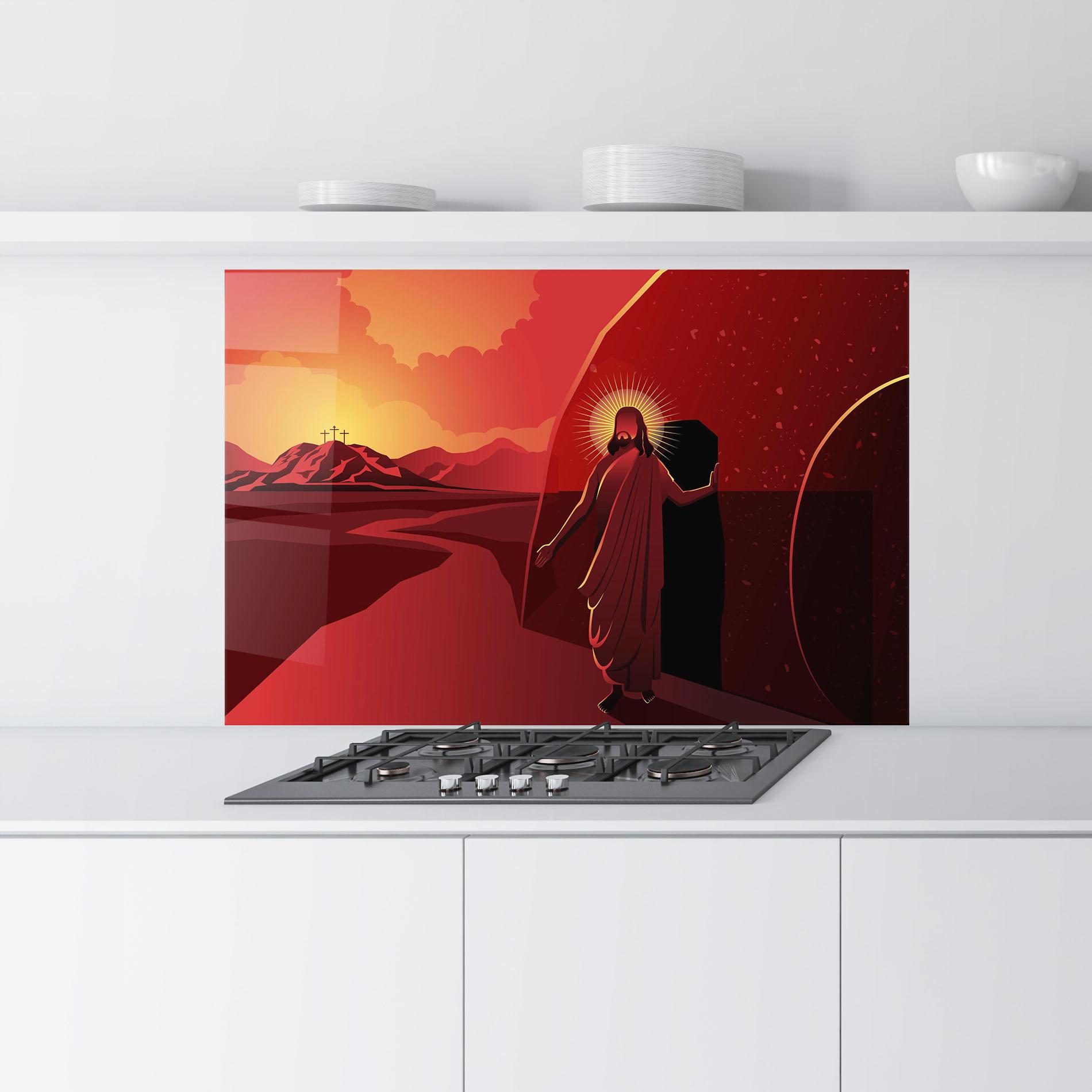 Konyhai üveg hátfal Jesus Rises mockup 9