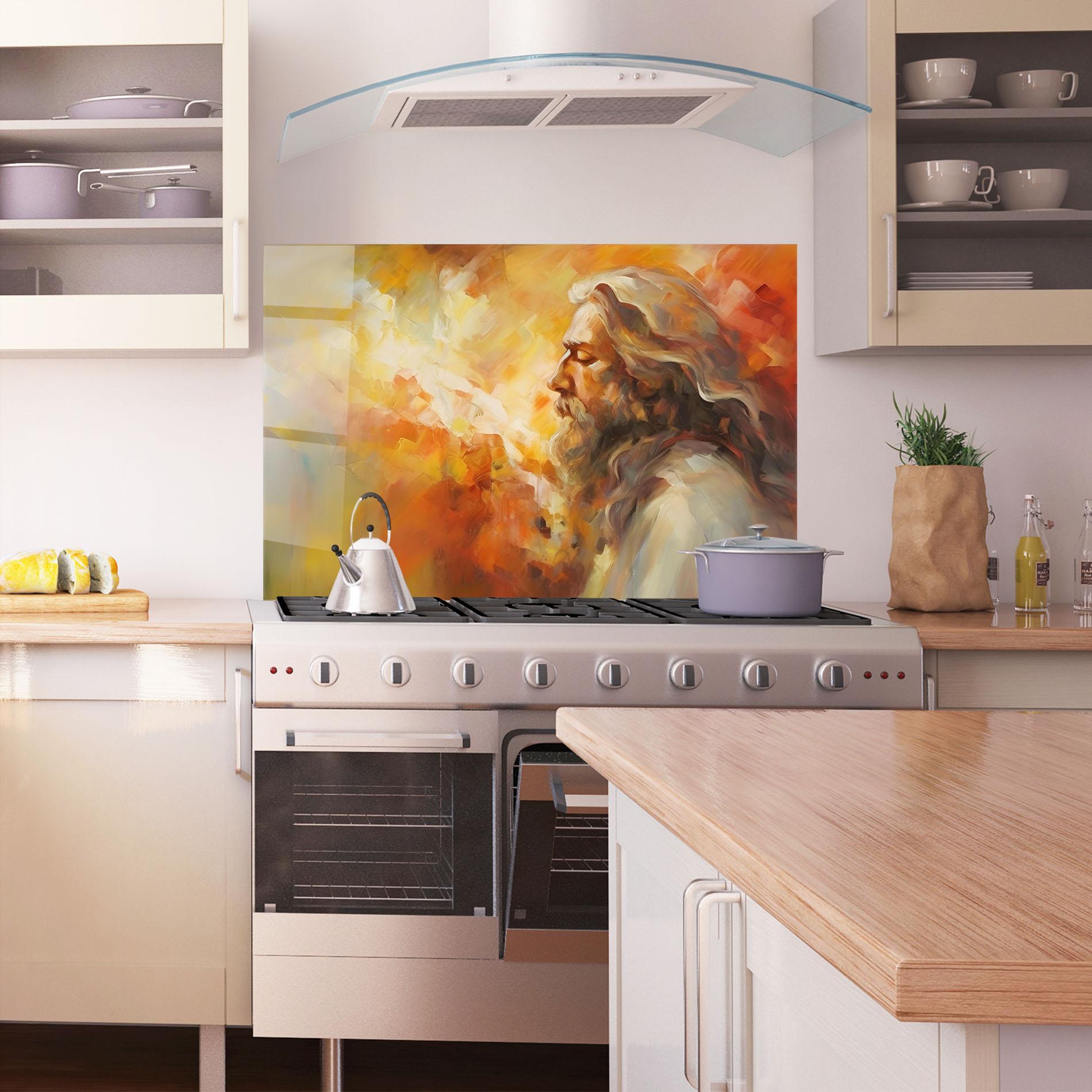 Konyhai üveg hátfal Christ Oil Painting mockup 1