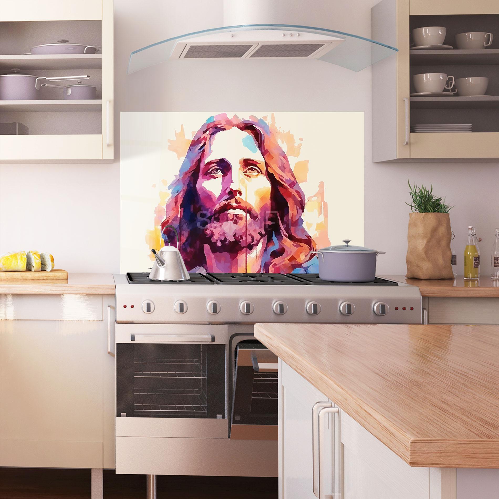 Konyhai üveg hátfal Color Jesus mockup 1