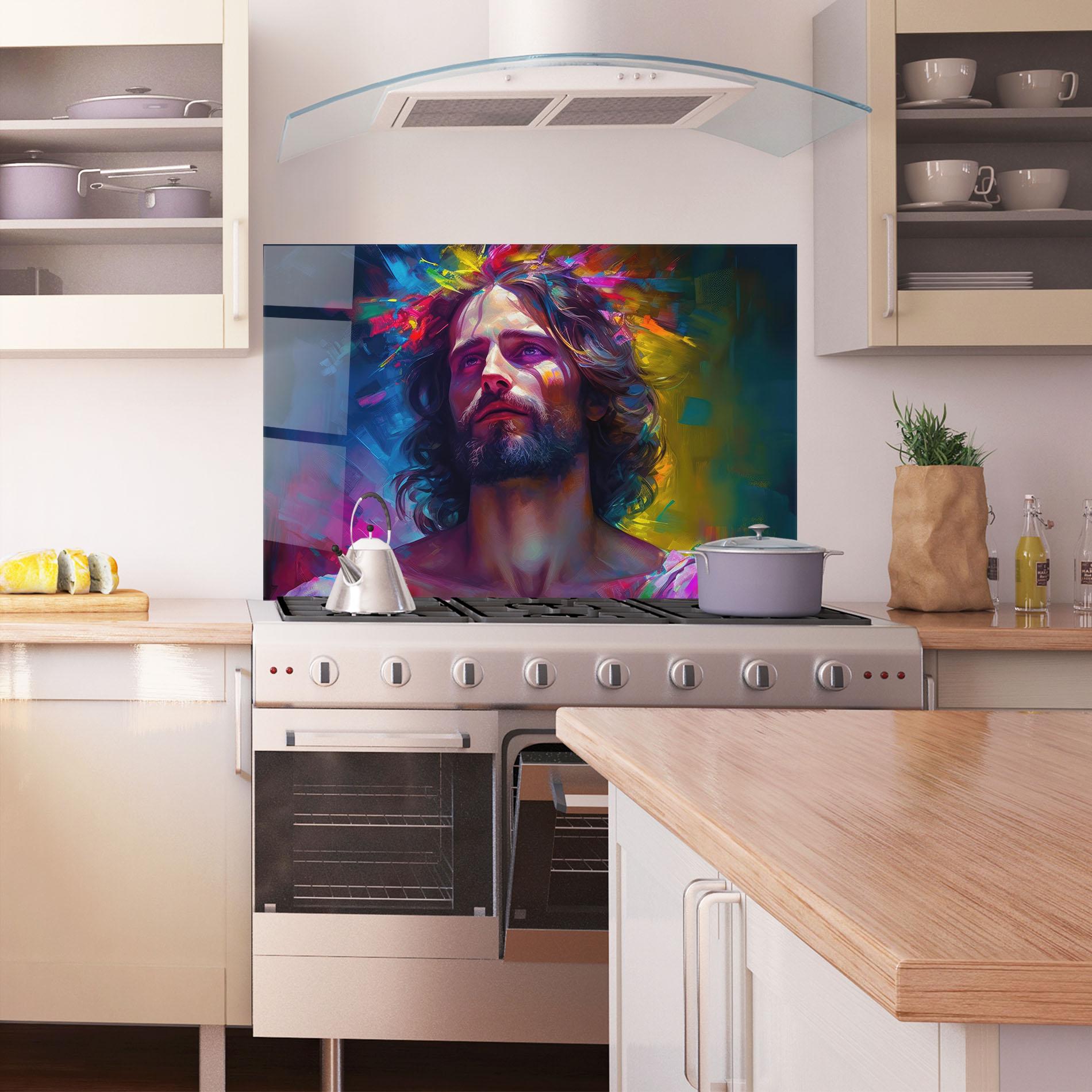Konyhai üveg hátfal Colorful Creative Jesus mockup 1