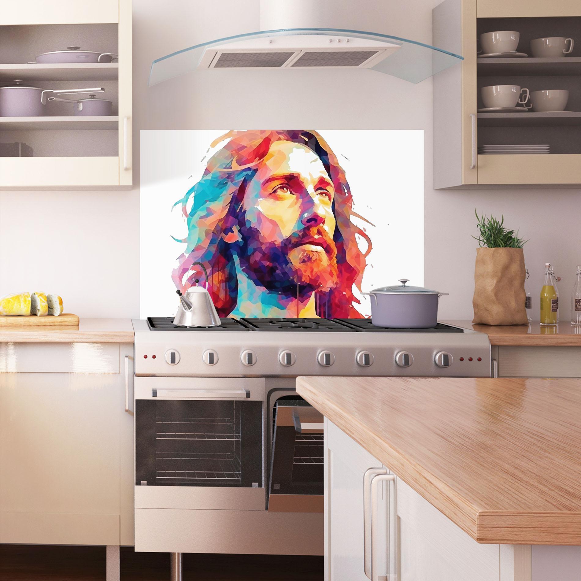 Konyhai üveg hátfal Colorful Jesus mockup 1