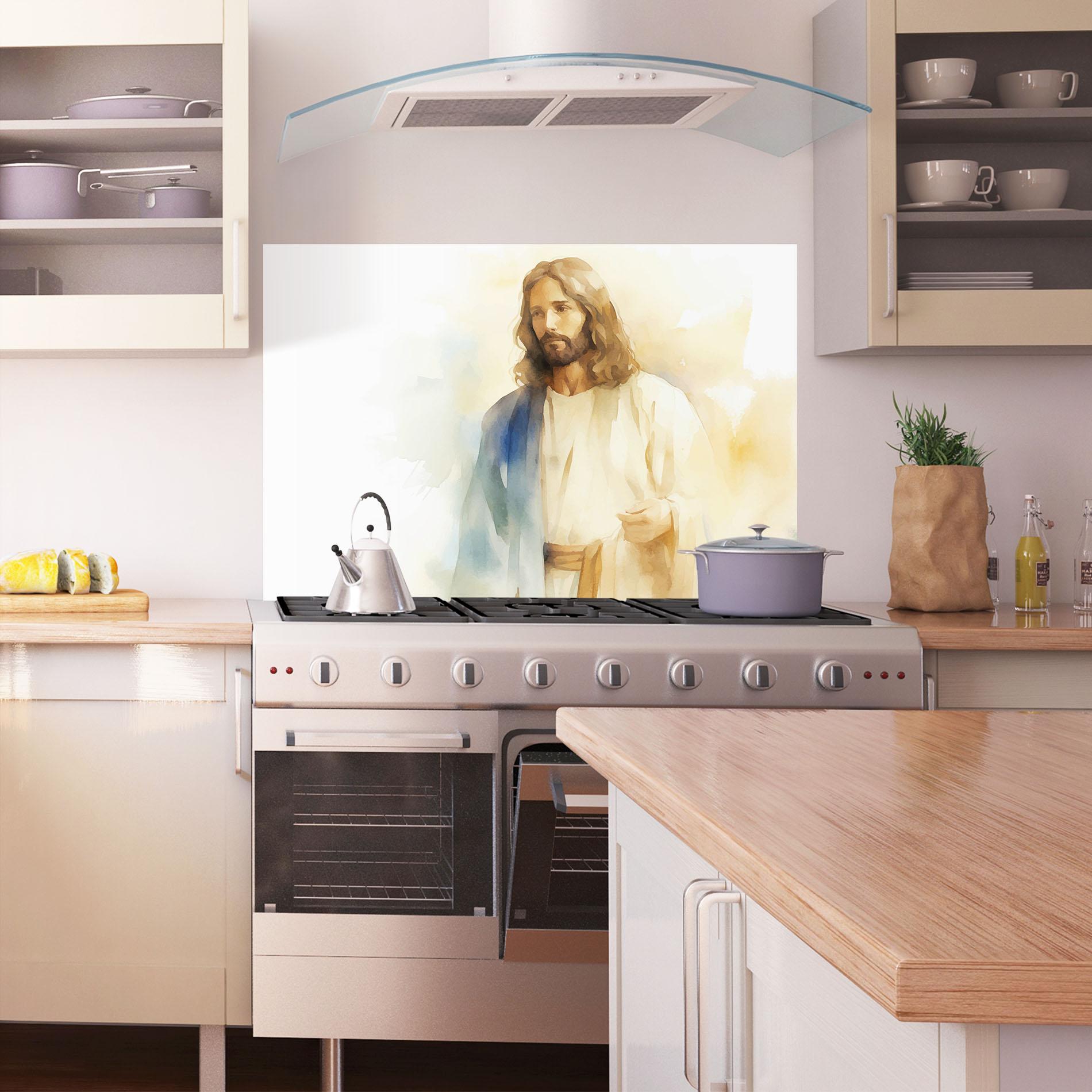 Konyhai üveg hátfal Jesus Light Art mockup 1