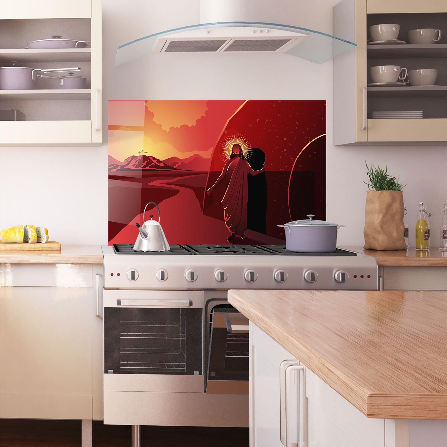 Konyhai üveg hátfal Jesus Rises mockup 1