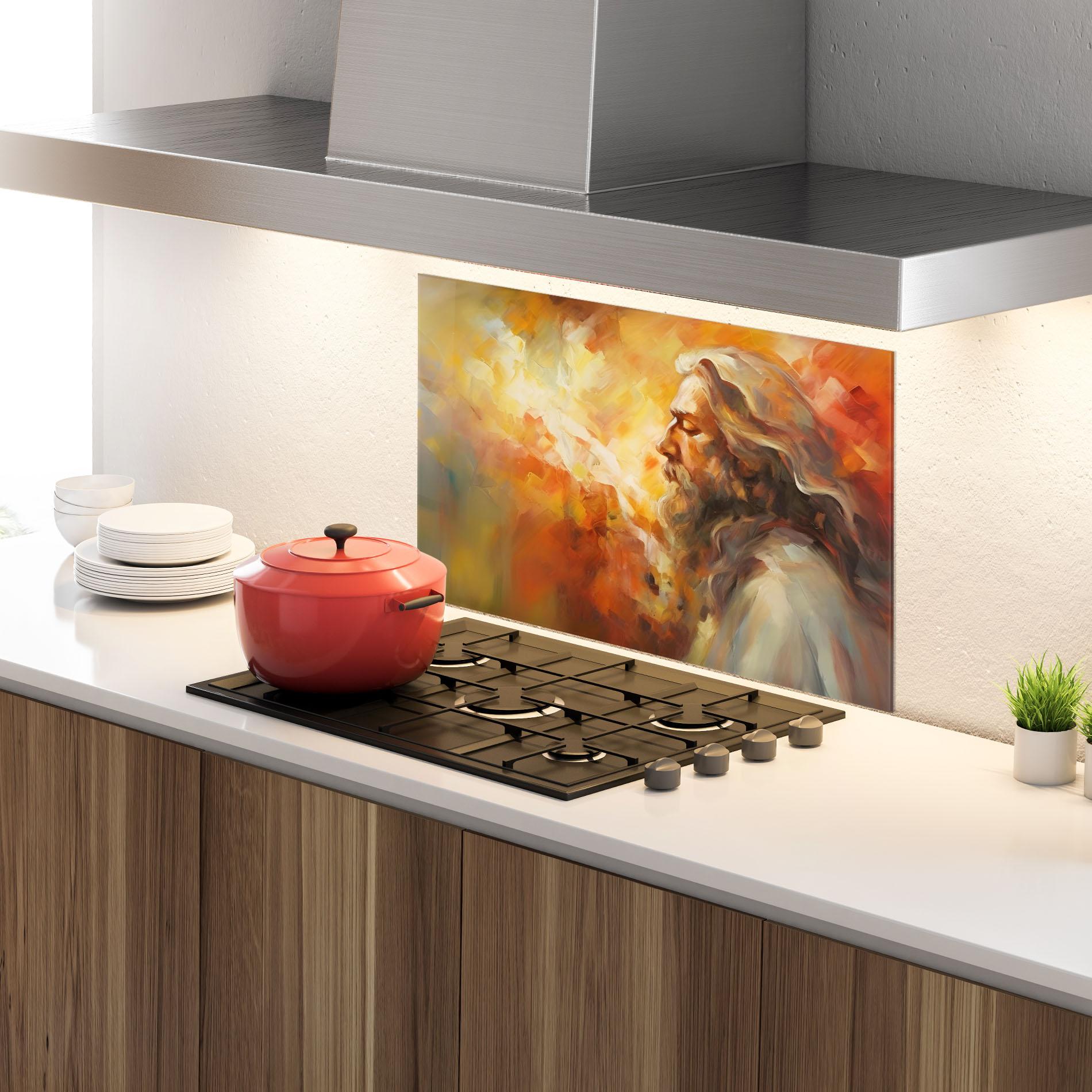Konyhai üveg hátfal Christ Oil Painting mockup 4