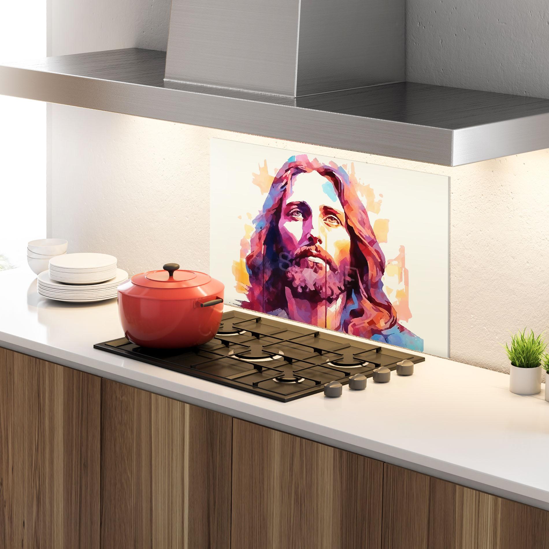 Konyhai üveg hátfal Color Jesus mockup 4