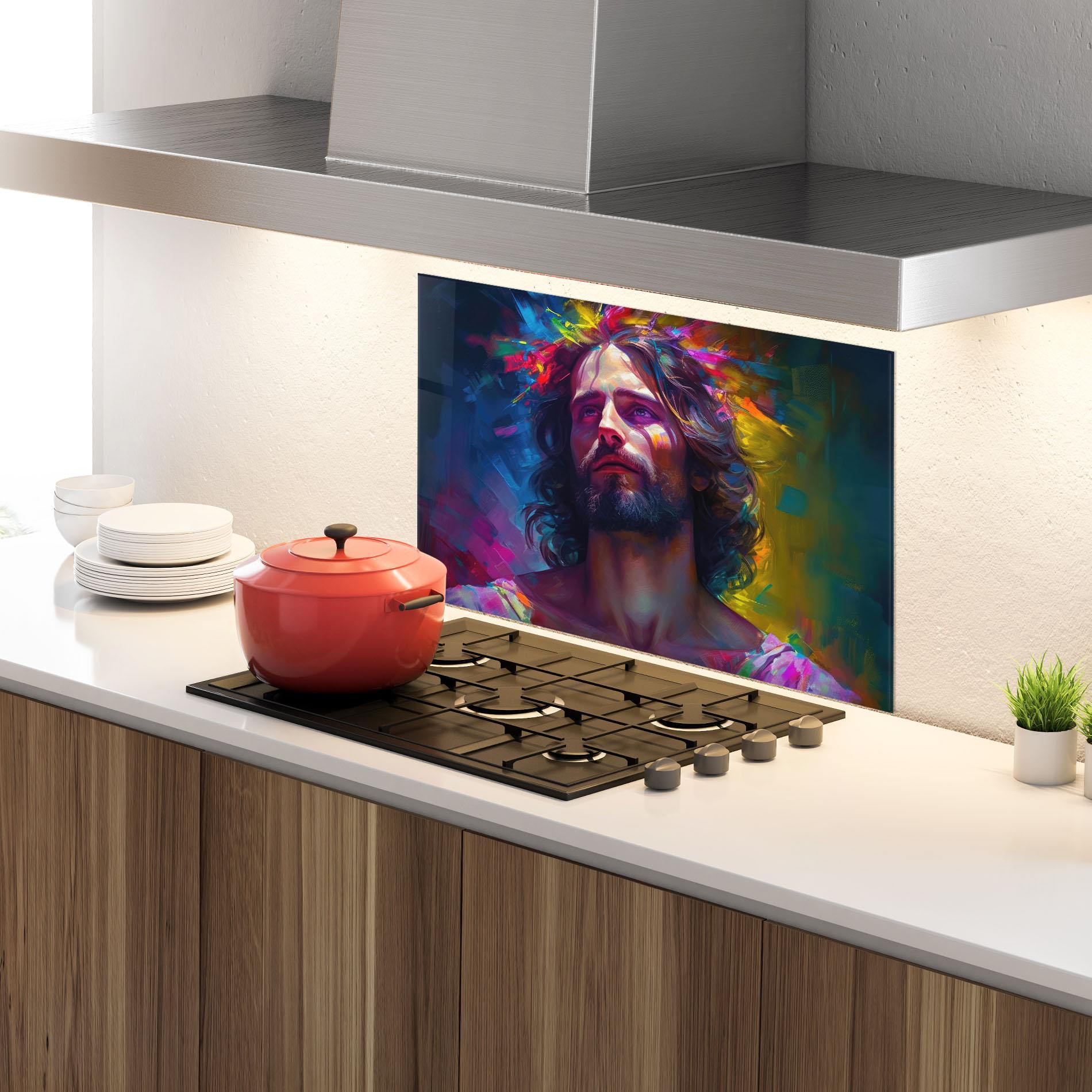 Konyhai üveg hátfal Colorful Creative Jesus mockup 4