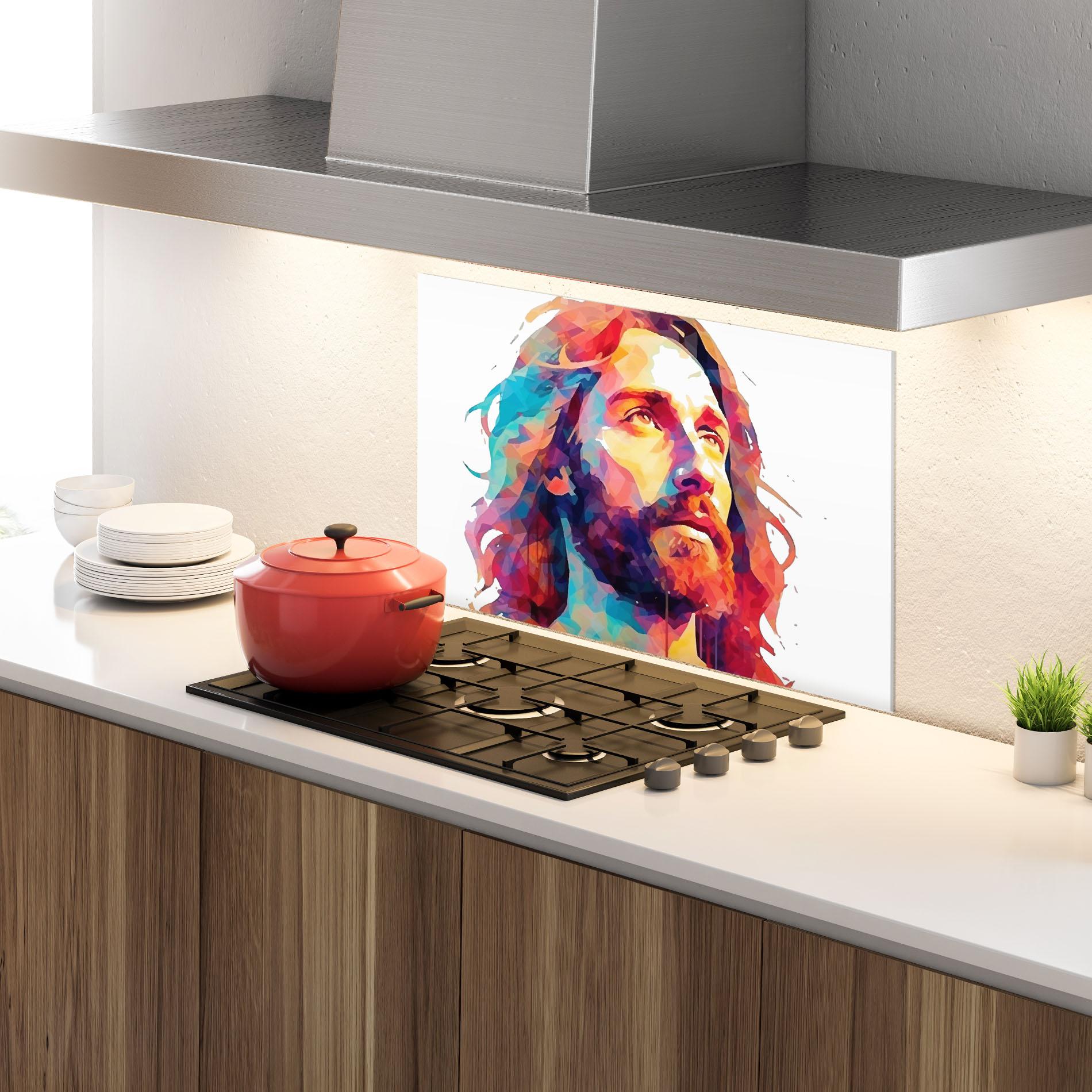 Konyhai üveg hátfal Colorful Jesus mockup 4