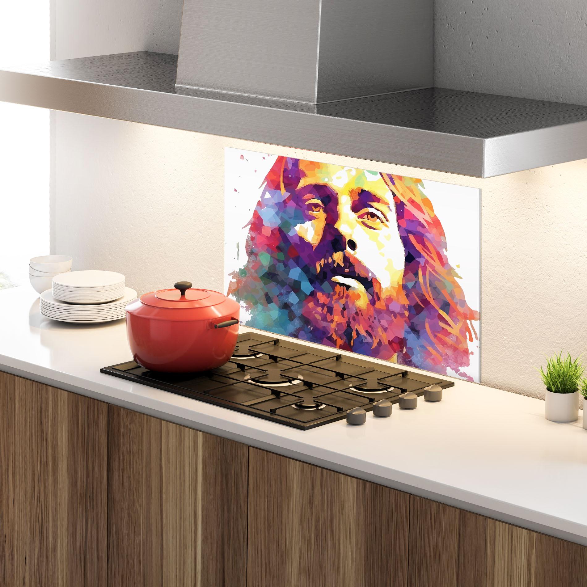 Konyhai üveg hátfal Colorful Light Jesus mockup 4