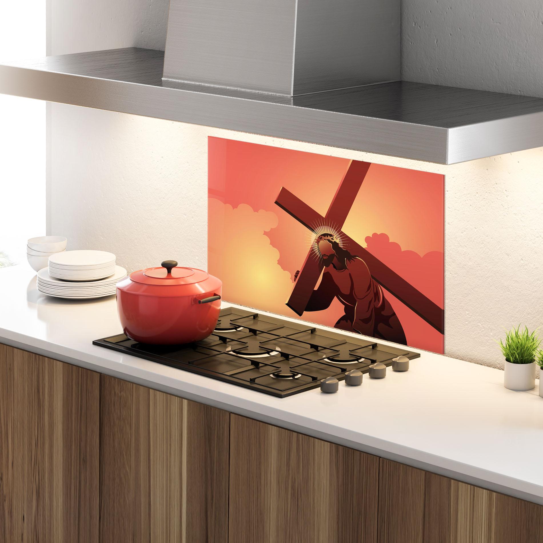 Konyhai üveg hátfal Holding The Cross mockup 4