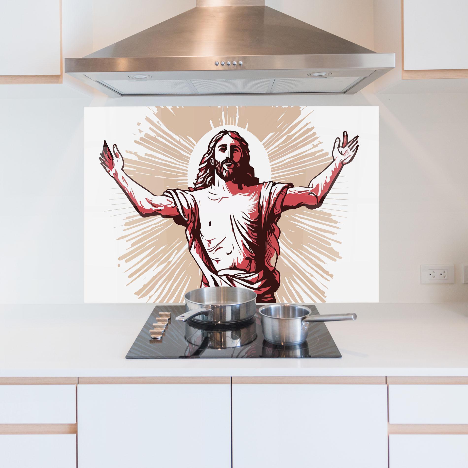Konyhai üveg hátfal Artistic Jesus mockup 5