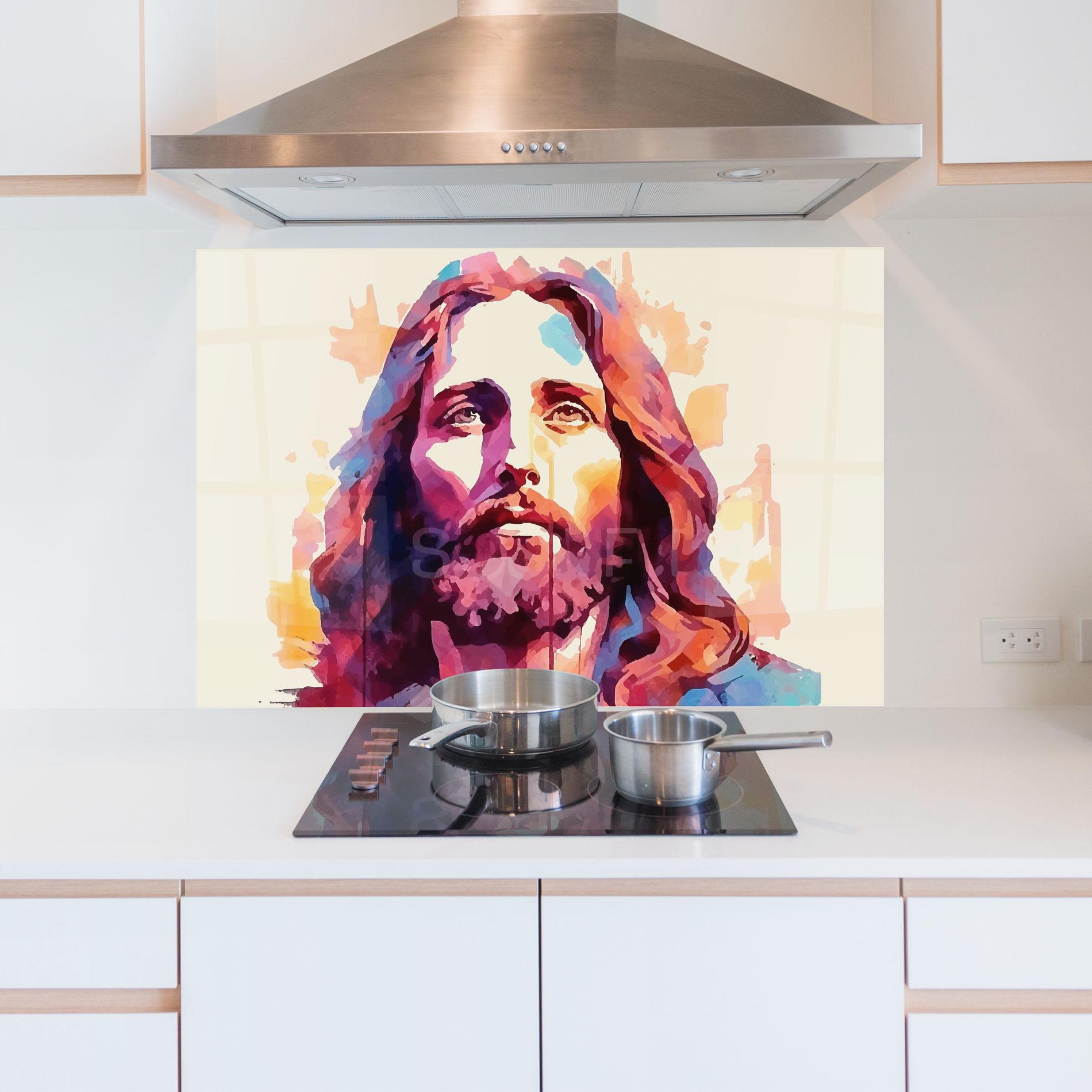 Konyhai üveg hátfal Color Jesus mockup 5