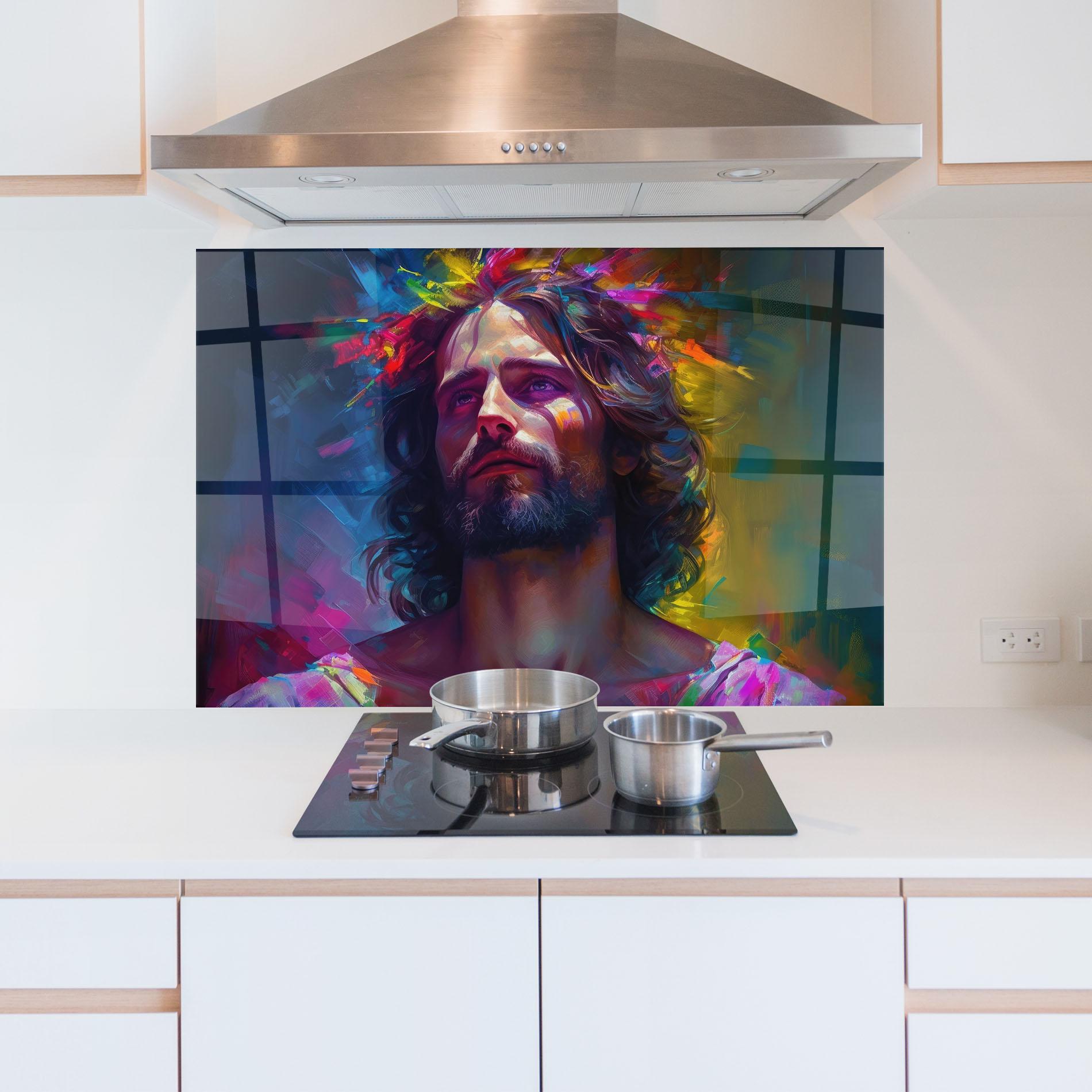 Konyhai üveg hátfal Colorful Creative Jesus mockup 5