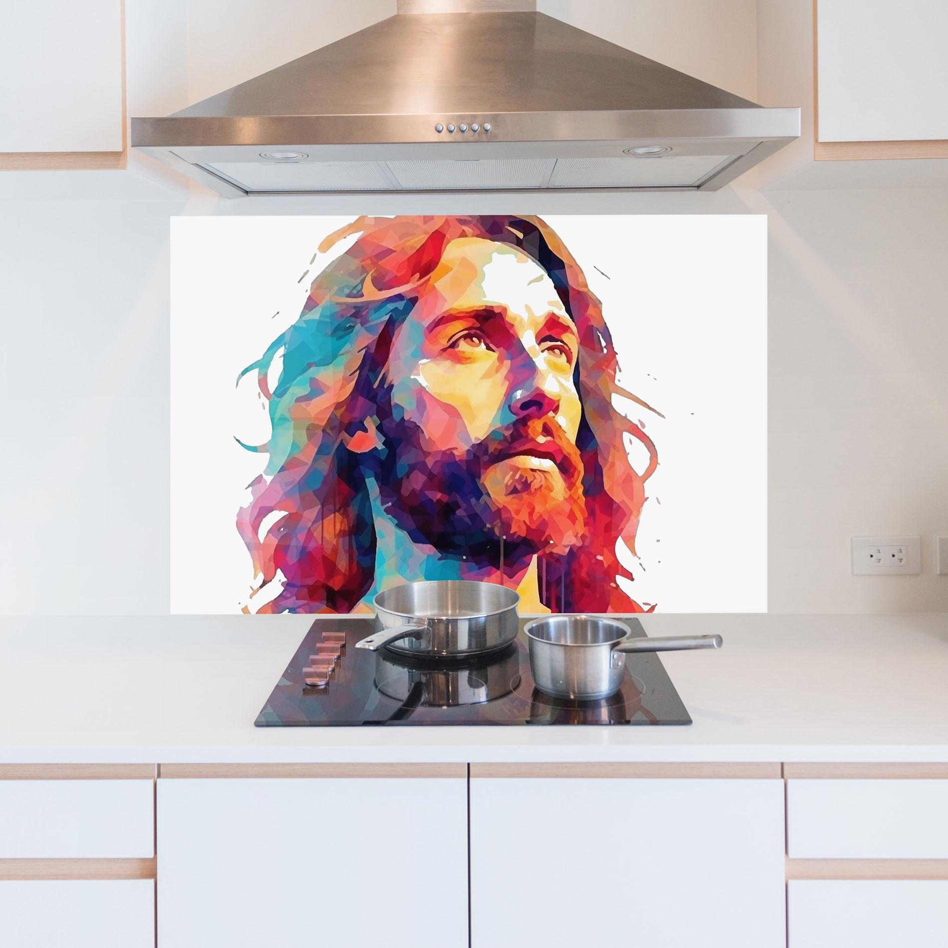 Konyhai üveg hátfal Colorful Jesus mockup 5