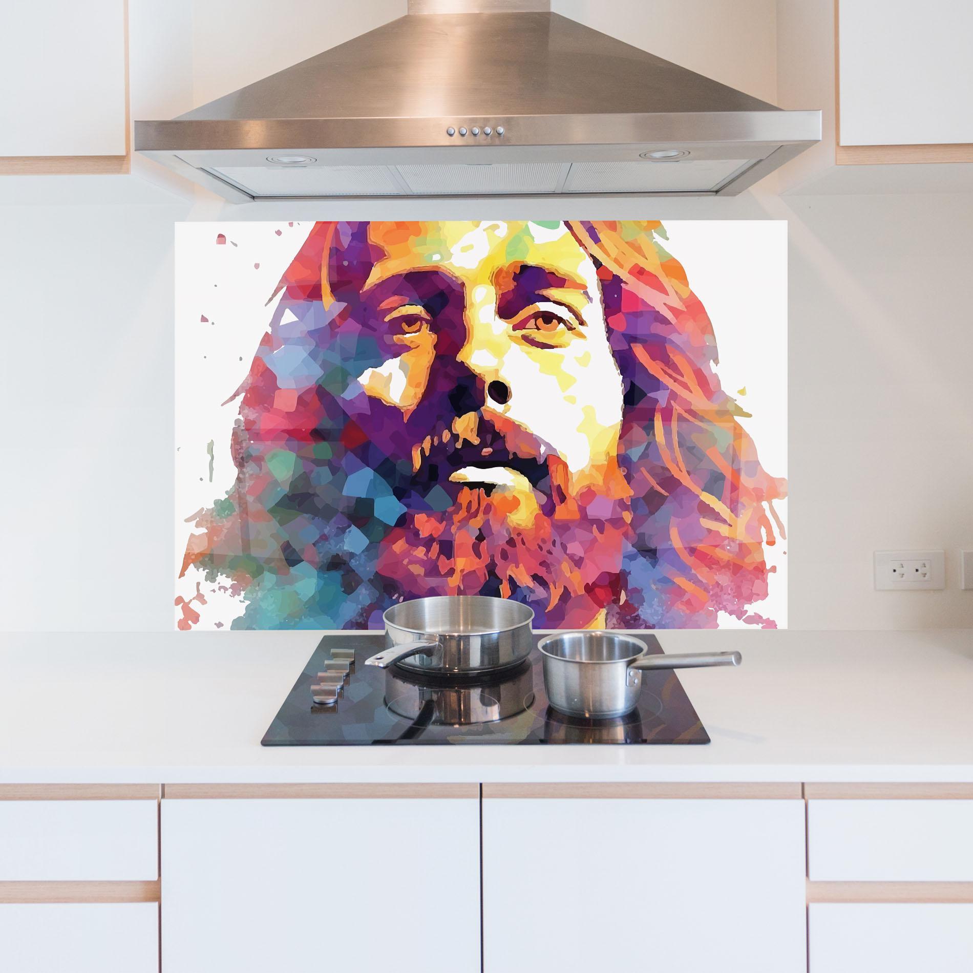 Konyhai üveg hátfal Colorful Light Jesus mockup 5