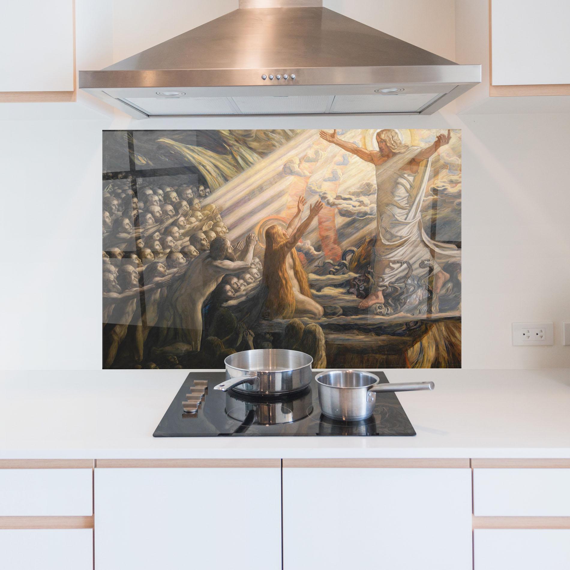 Konyhai üveg hátfal Devine Jesus Art mockup 5
