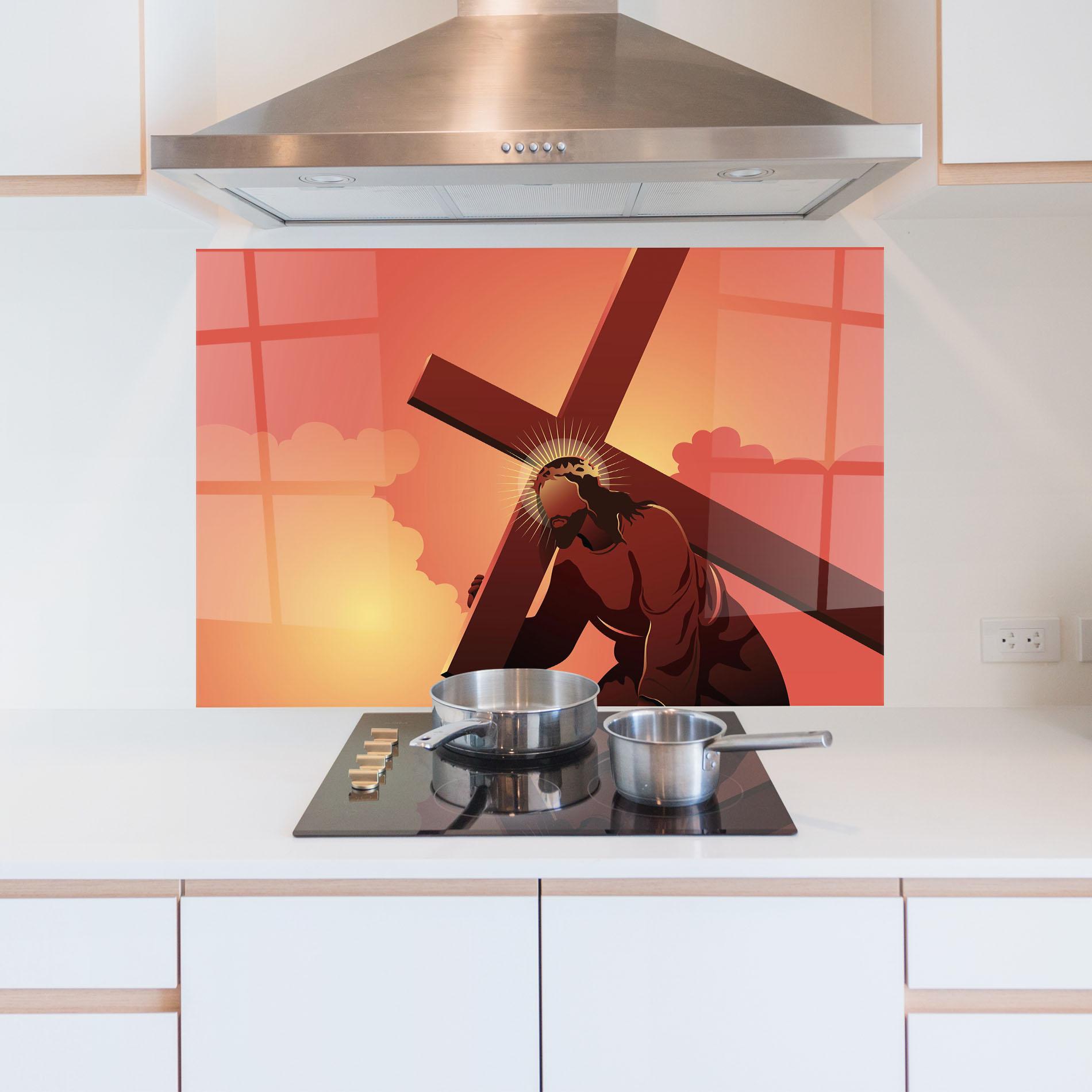 Konyhai üveg hátfal Holding The Cross mockup 5